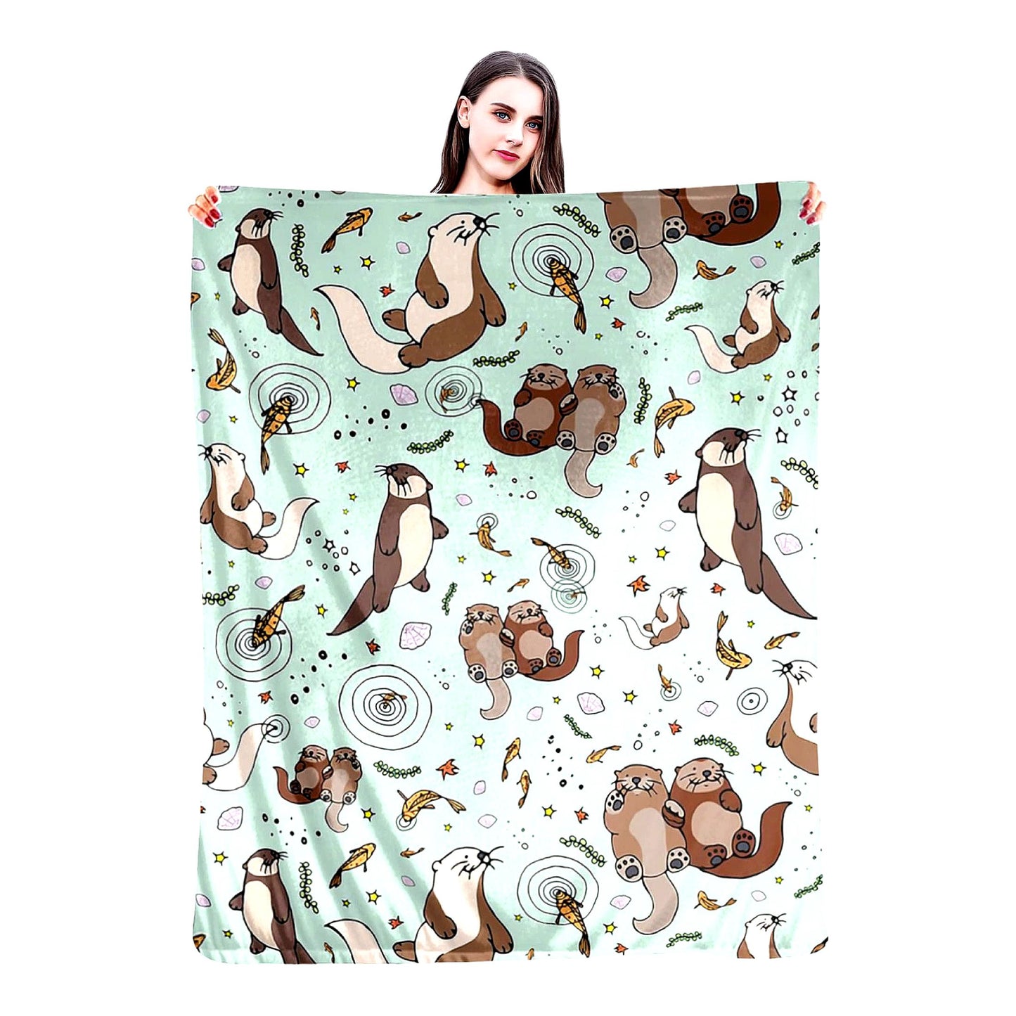 Otterly Cozy Flannel Fleece Blanket - Super Soft, Warm & Lightweight Throw for Bed, Couch, Travel & Camping - Perfect Cute Otter Gift for All Ages (60"x50")"