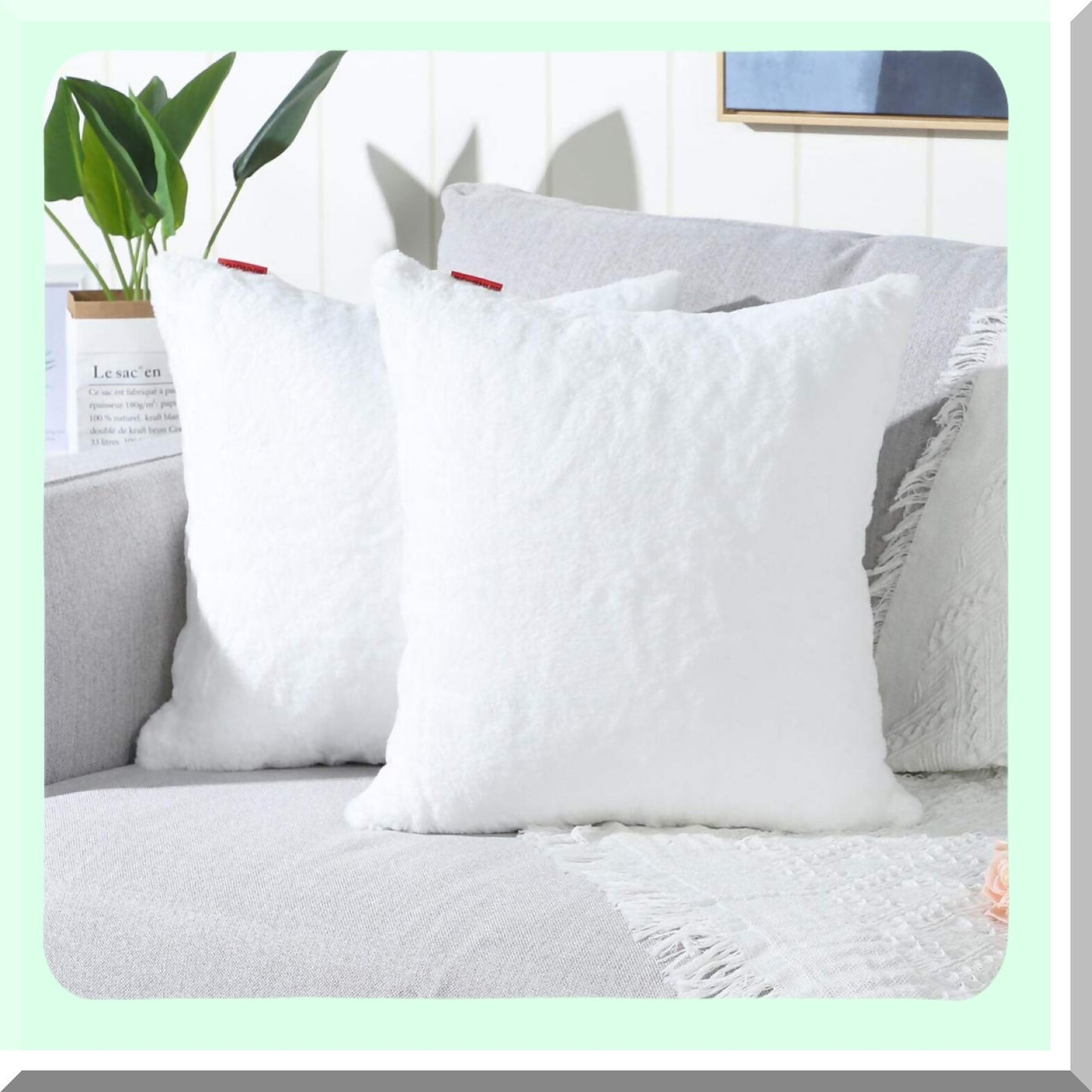 Snow White Fuzzy Cozy Throw Pillow Covers - Set of 2 Decorative Cushion Cases for Sofa, Bedroom, Car - Soft Pillowcases - 16x16 Inches
