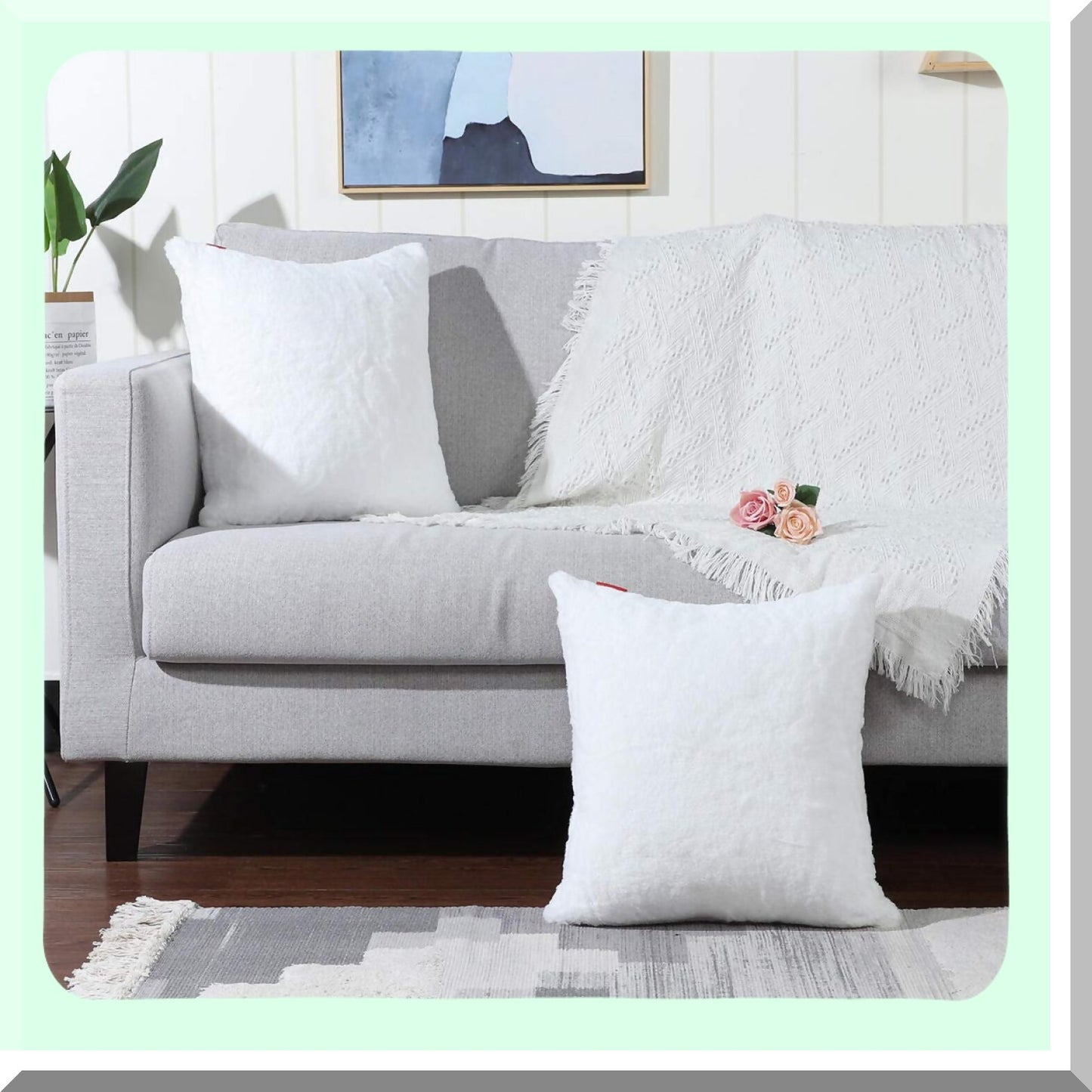 Snow White Fuzzy Cozy Throw Pillow Covers - Set of 2 Decorative Cushion Cases for Sofa, Bedroom, Car - Soft Pillowcases - 16x16 Inches