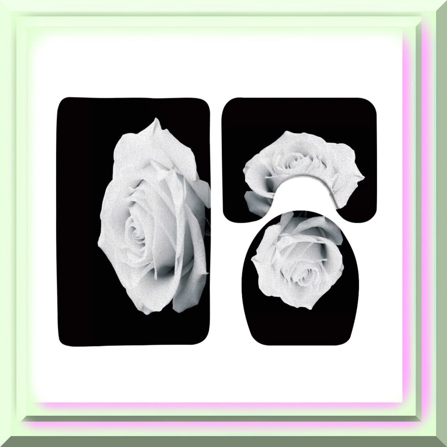 3-Piece White Rose Blooming Bath Rug Set