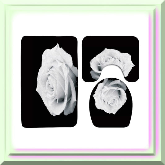 3-Piece White Rose Blooming Bath Rug Set
