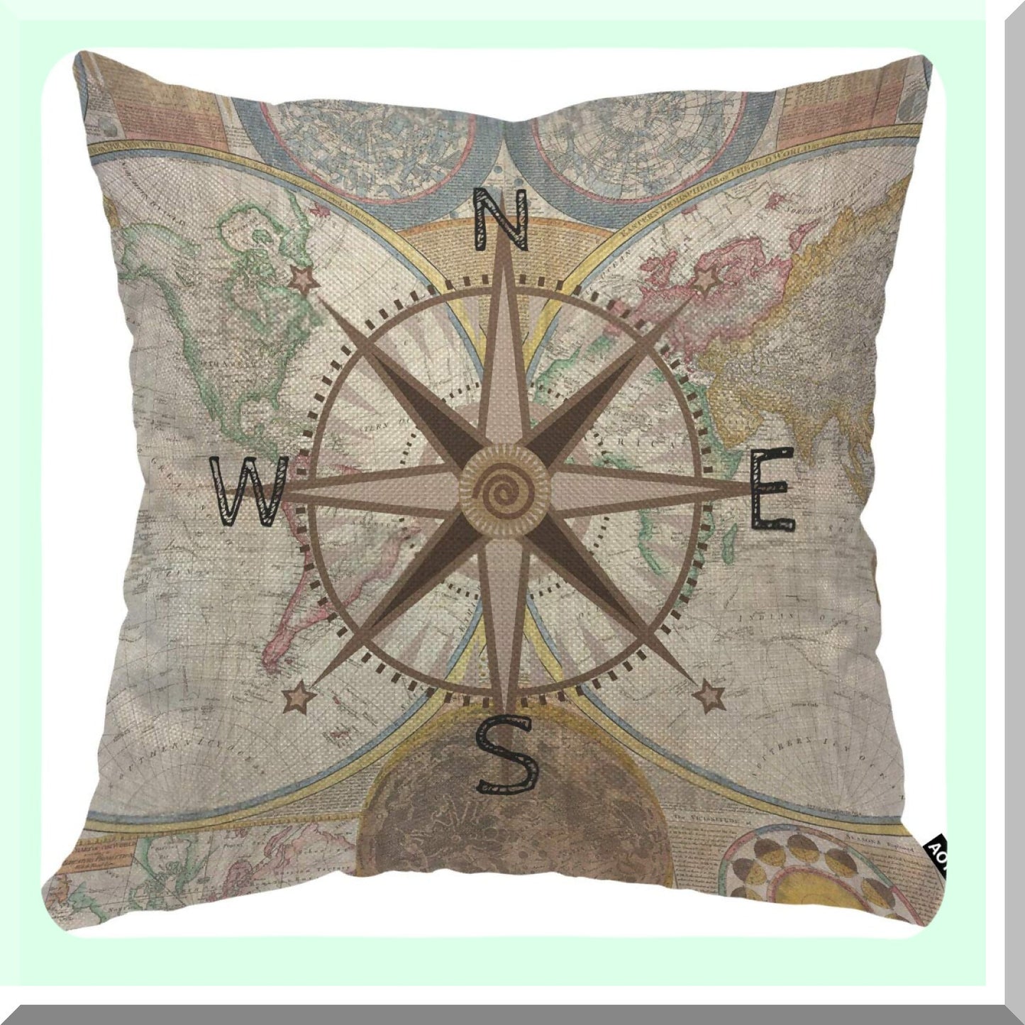 Earthly History Map Decor Pillow Cover - Antique World Direction Century Geography Cushion Case for Home Couch Bed - 18x18 Inch Men Women Boy Girl Room Decorative Throw Pillow Cover