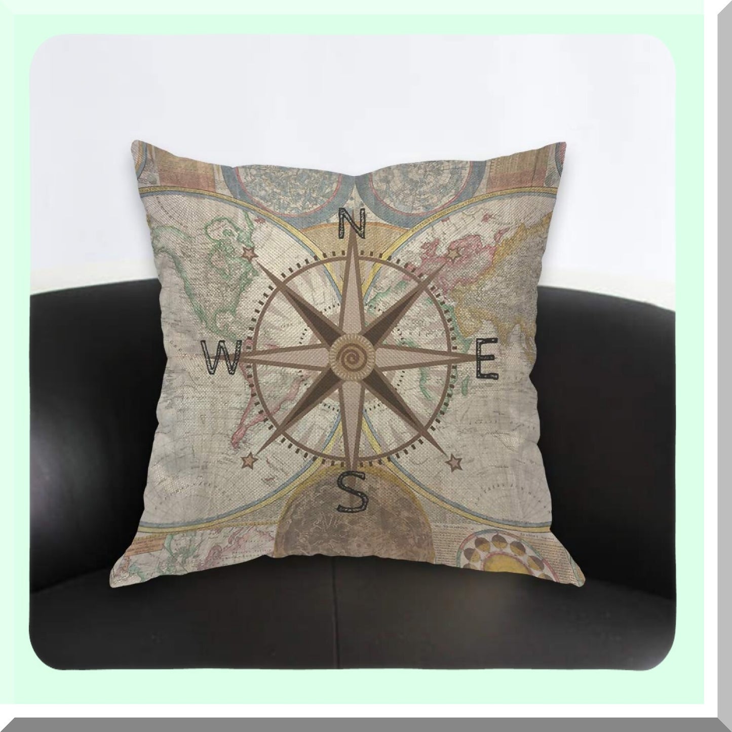 Earthly History Map Decor Pillow Cover - Antique World Direction Century Geography Cushion Case for Home Couch Bed - 18x18 Inch Men Women Boy Girl Room Decorative Throw Pillow Cover