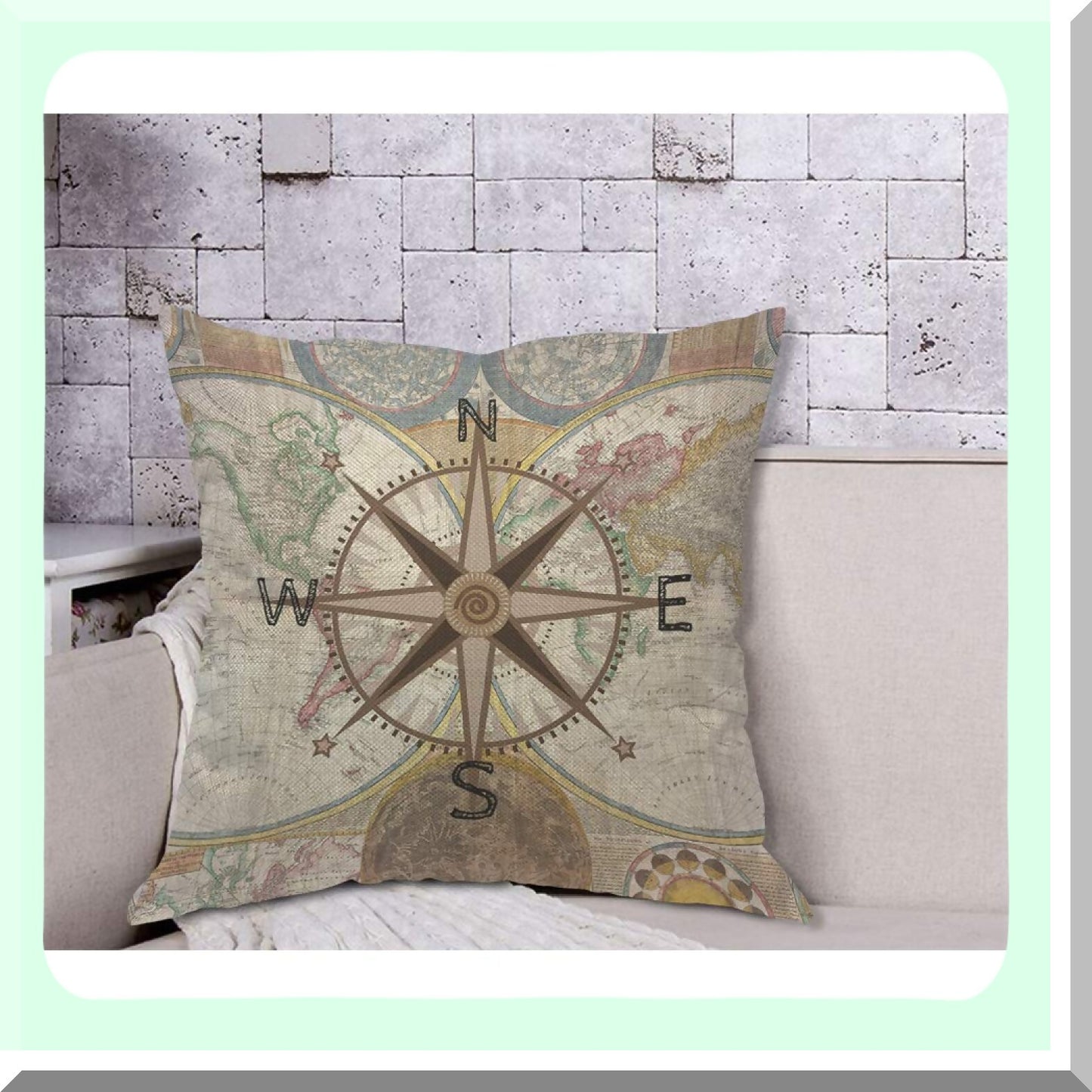 Earthly History Map Decor Pillow Cover - Antique World Direction Century Geography Cushion Case for Home Couch Bed - 18x18 Inch Men Women Boy Girl Room Decorative Throw Pillow Cover