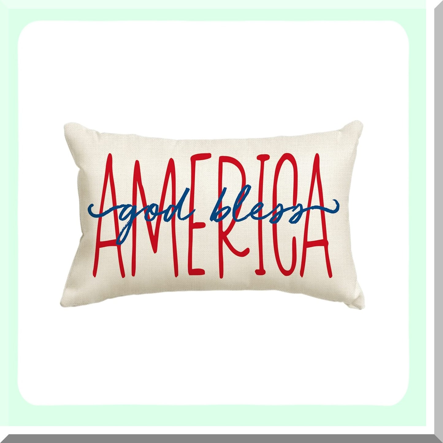 Patriotic Blessings Throw Pillow Cover - Independence Day Cushion Case for Sofa Couch - 12 x 20 Inch White Memorial Day Pillows
