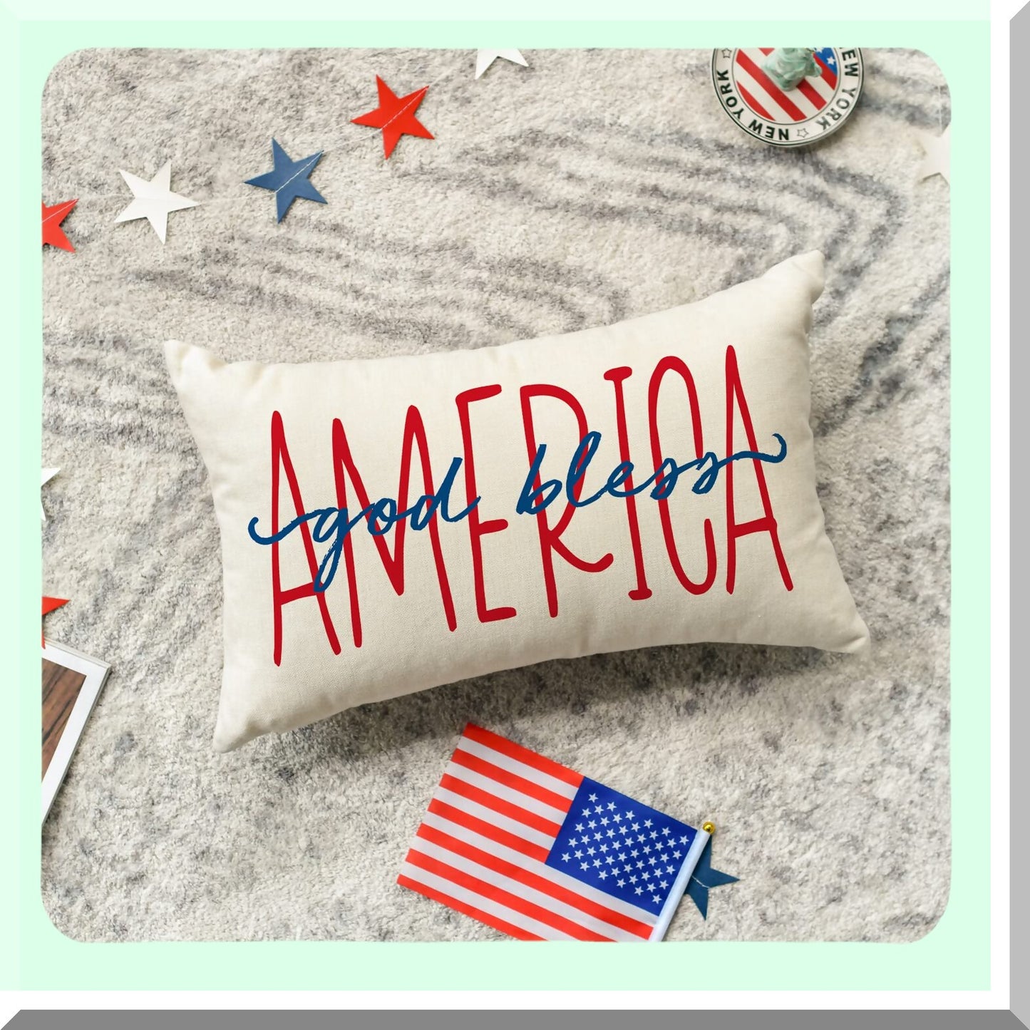 Patriotic Blessings Throw Pillow Cover - Independence Day Cushion Case for Sofa Couch - 12 x 20 Inch White Memorial Day Pillows