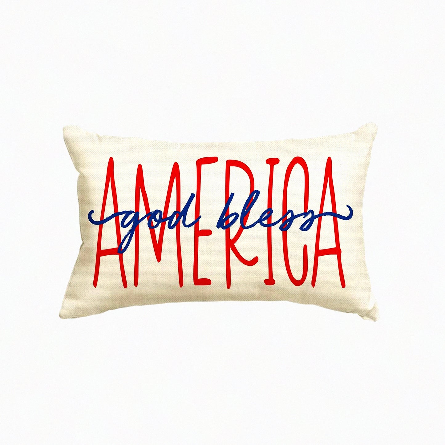 Patriotic Blessings Throw Pillow Cover - Independence Day Cushion Case for Sofa Couch - 12 x 20 Inch White Memorial Day Pillows