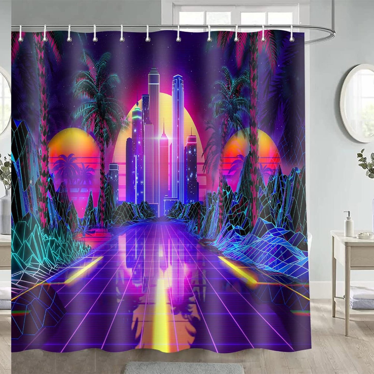 Retro 1980s Digital Shower Curtain 72x72 Inches