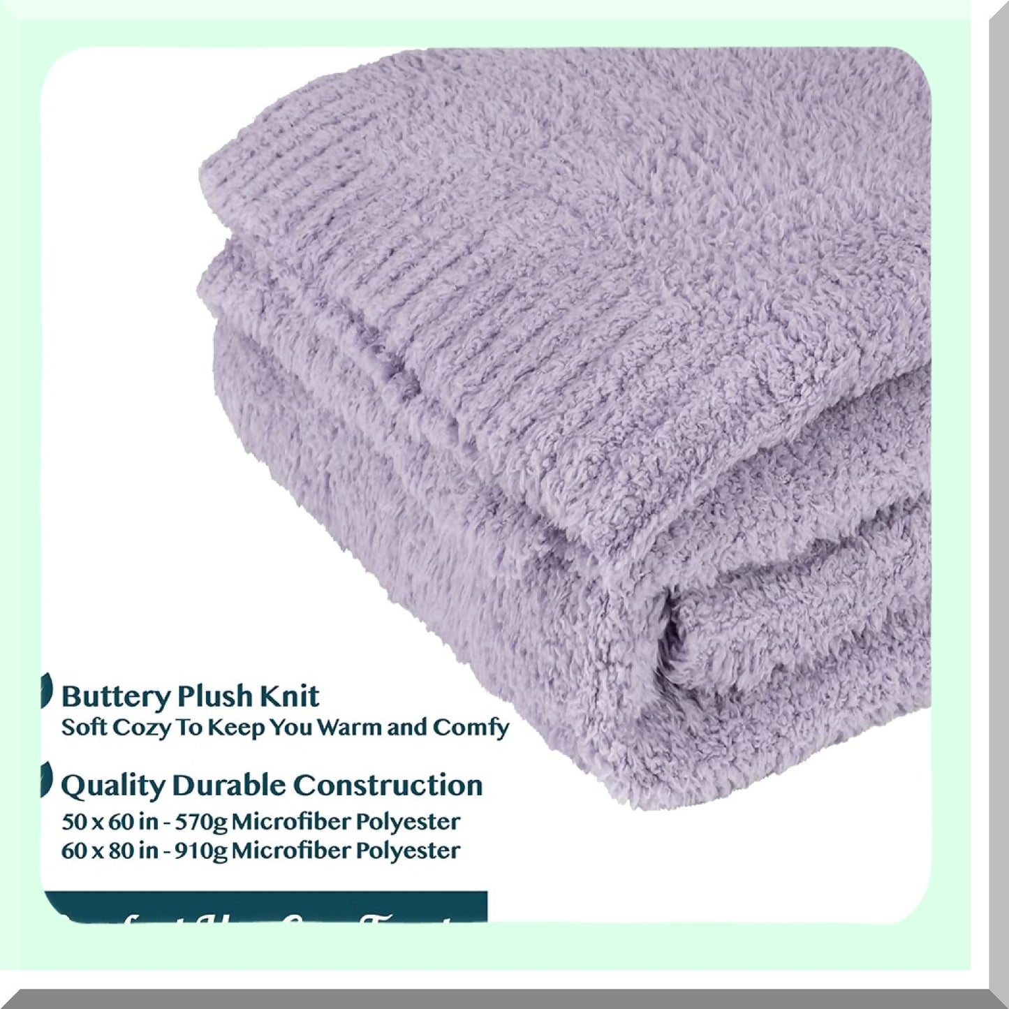 Lavender DreamSoft Plush Knit Throw - Super Soft, Fluffy, Lightweight, Cozy All-Season Blanket for Couch, Bed, or Sofa, 50x60 inches