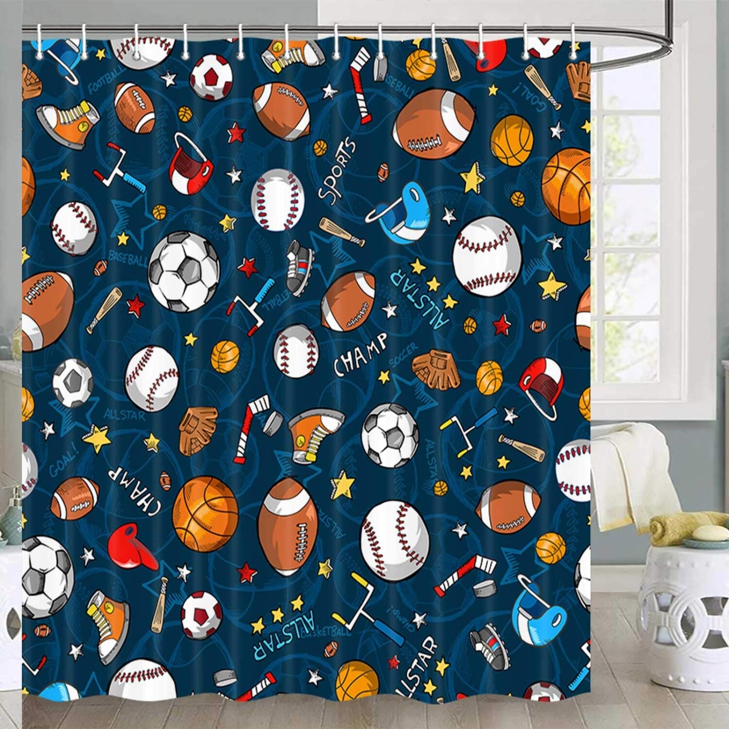 Kids Sports Shower Curtain Blue 70x70