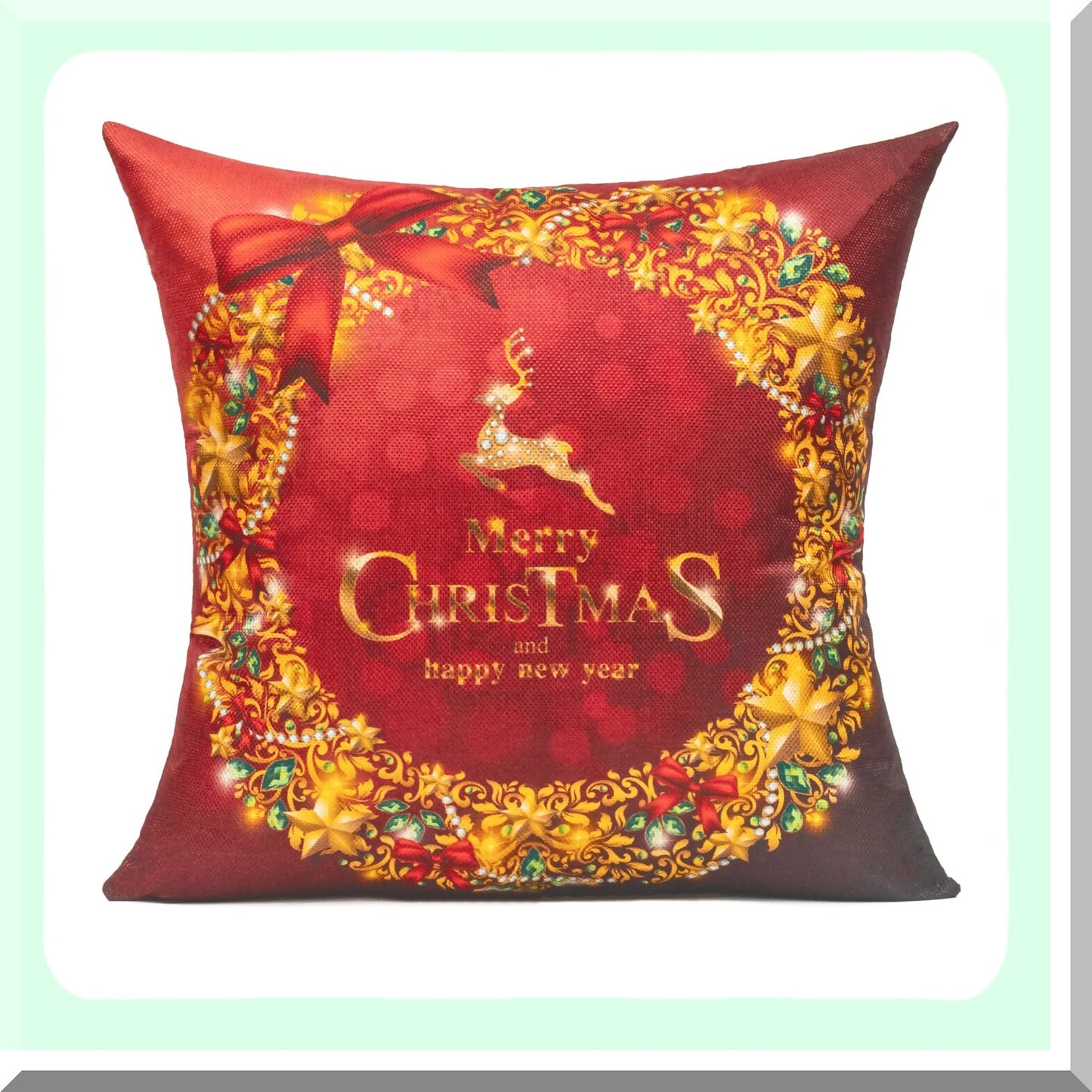 Winter Wonderland Holiday Deer Decorative Pillow Covers - Set of 4 - Red Gold Xmas Tree Snowflake Cushion Covers for Couch Sofa 18X18