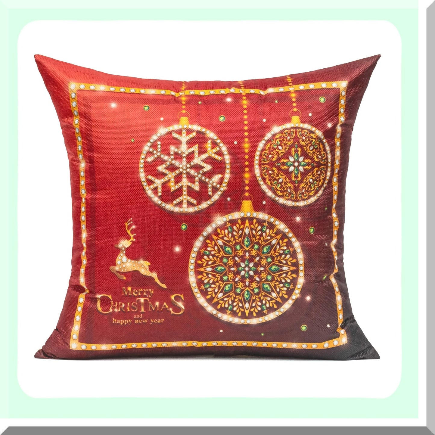 Winter Wonderland Holiday Deer Decorative Pillow Covers - Set of 4 - Red Gold Xmas Tree Snowflake Cushion Covers for Couch Sofa 18X18