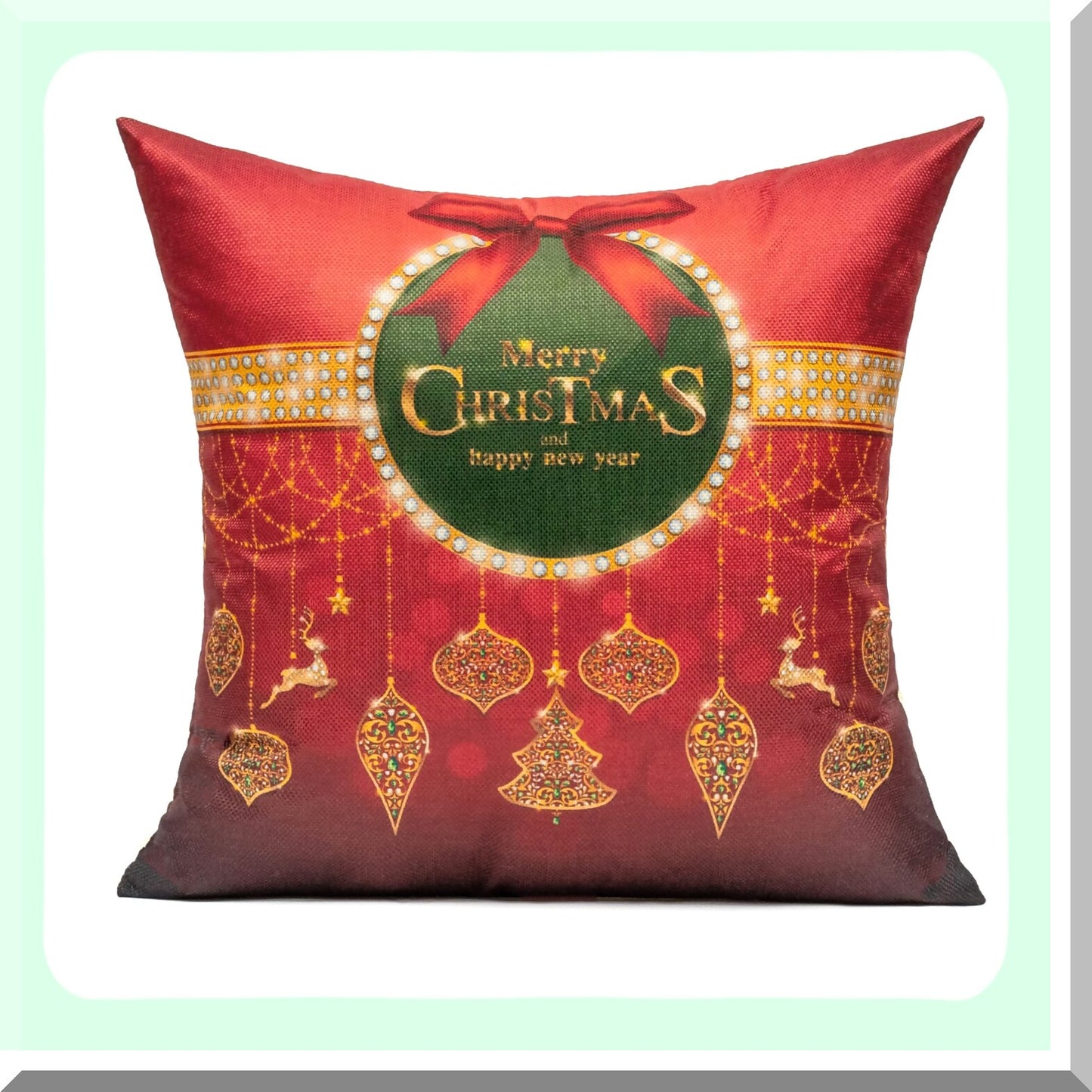 Winter Wonderland Holiday Deer Decorative Pillow Covers - Set of 4 - Red Gold Xmas Tree Snowflake Cushion Covers for Couch Sofa 18X18