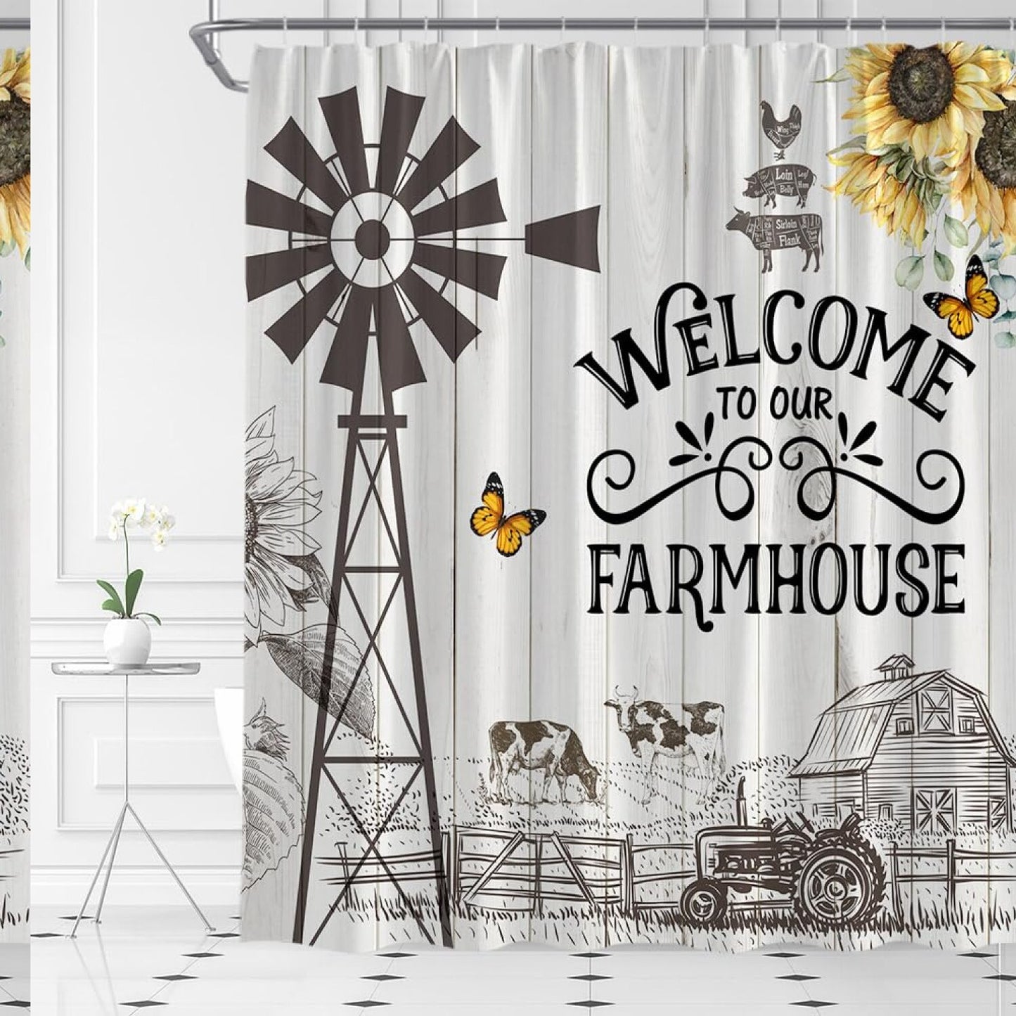 Rustic Farmhouse Shower Curtain 70x70 with Hooks