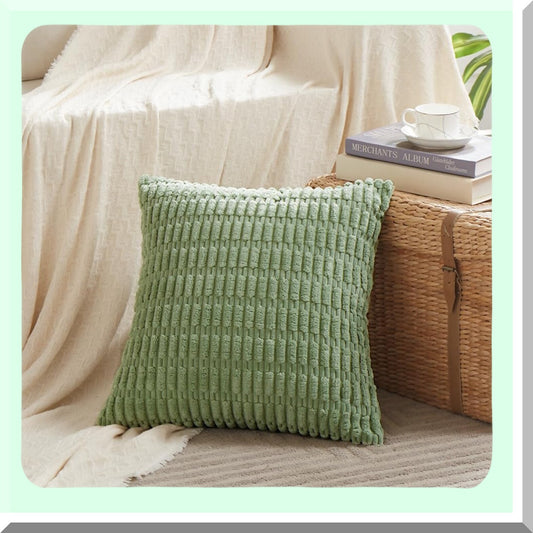 Sage Green Striped Corduroy Pillow Cover 18x18