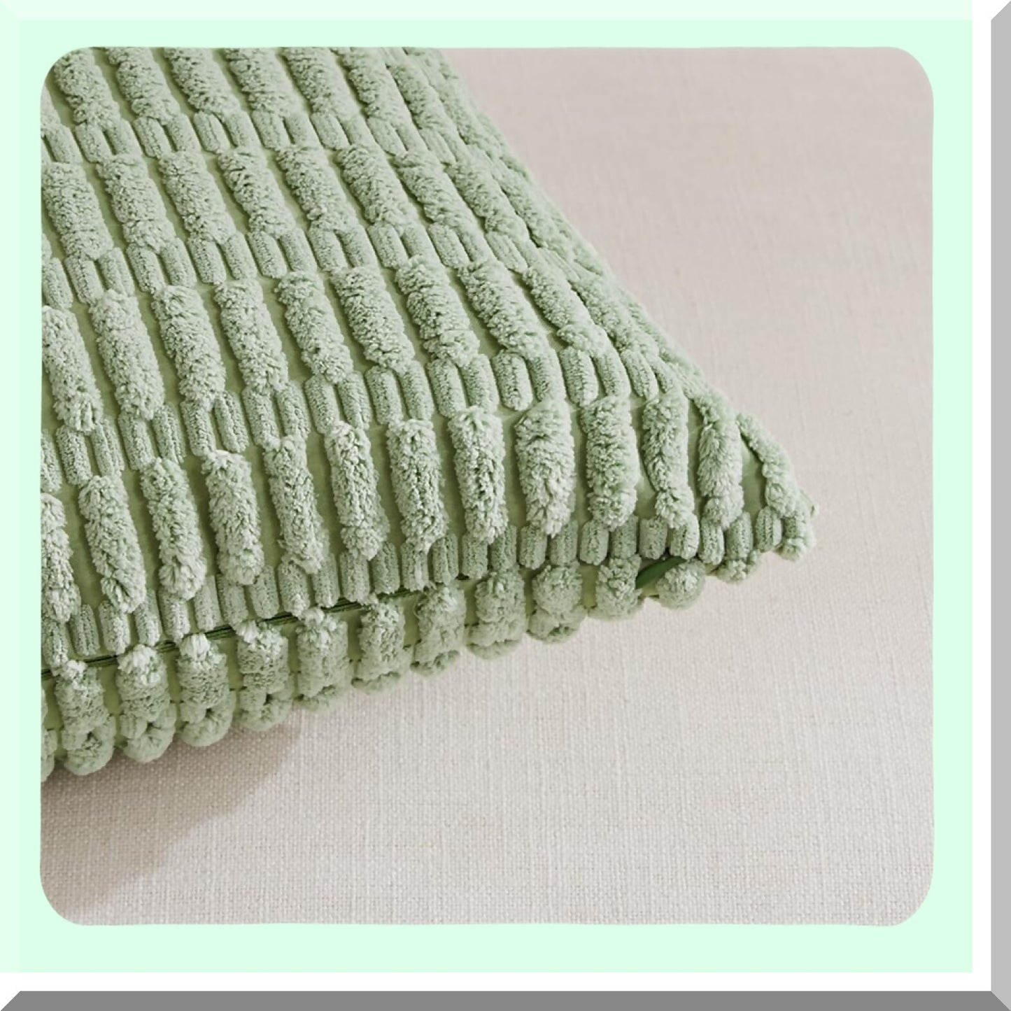 Sage Green Striped Corduroy Throw Pillow Covers - Rustic Farmhouse Boho Decor - Soft Square Cushion Case for Living Room Couch Bed Sofa - 18x18 Inch - 45x45 cm