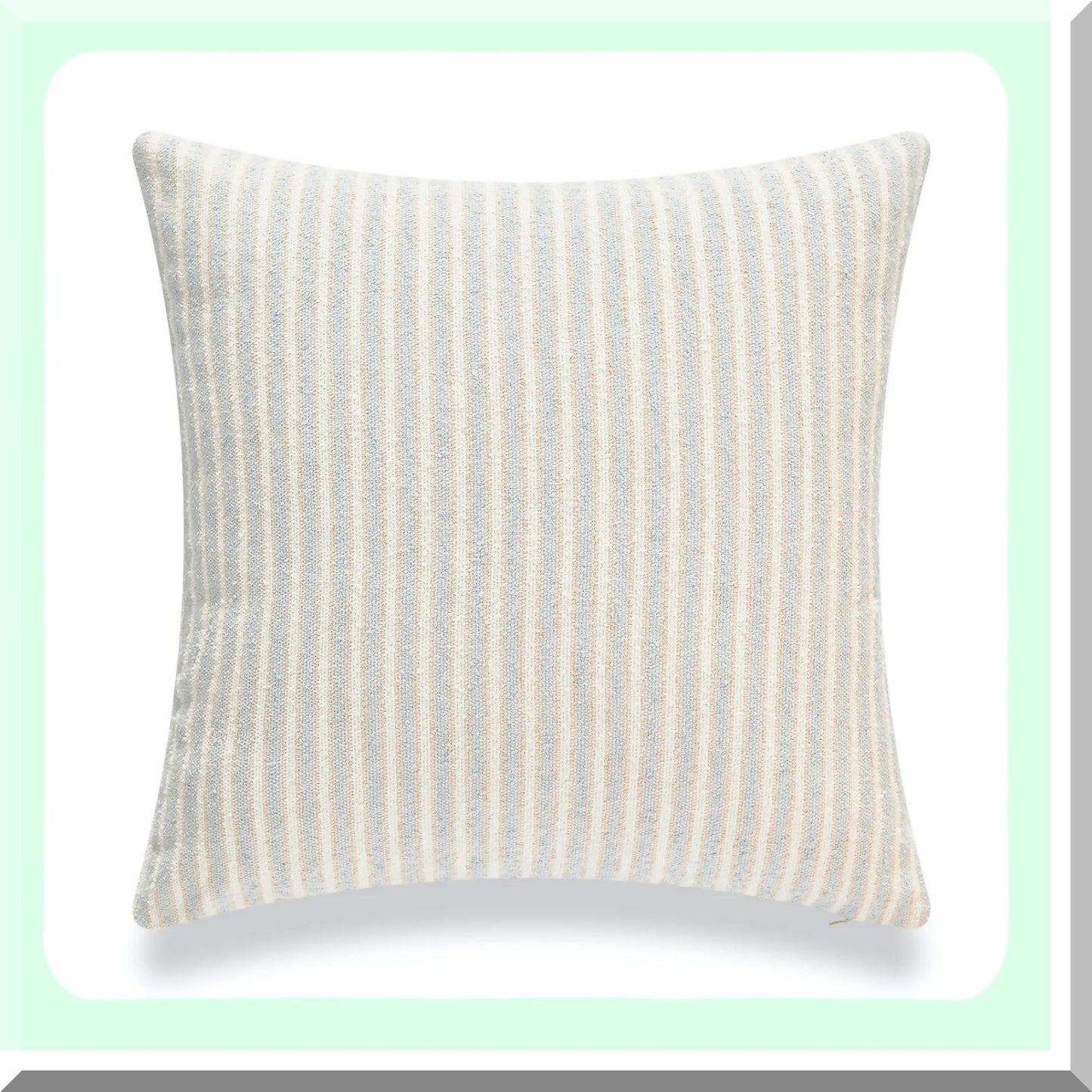 Coastal Stripe Textured Pillow Cover - Beach Decor for Couch, Sofa, Bed - Light Blue Tan Taupe - 18"x18" Square