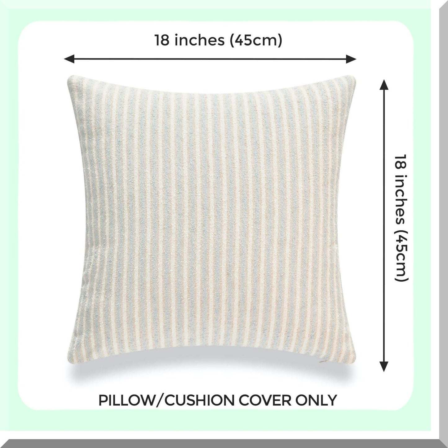 Coastal Stripe Textured Pillow Cover - Beach Decor for Couch, Sofa, Bed - Light Blue Tan Taupe - 18"x18" Square