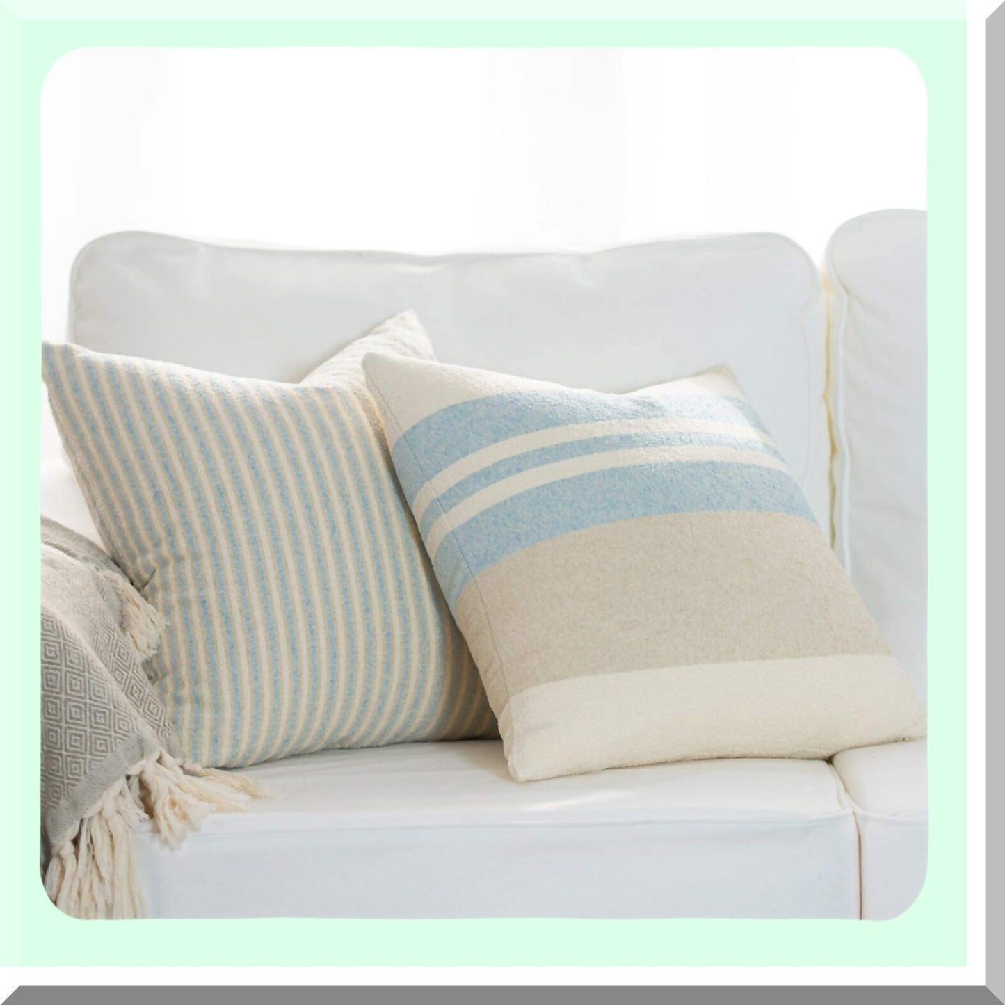 Coastal Stripe Textured Pillow Cover - Beach Decor for Couch, Sofa, Bed - Light Blue Tan Taupe - 18"x18" Square