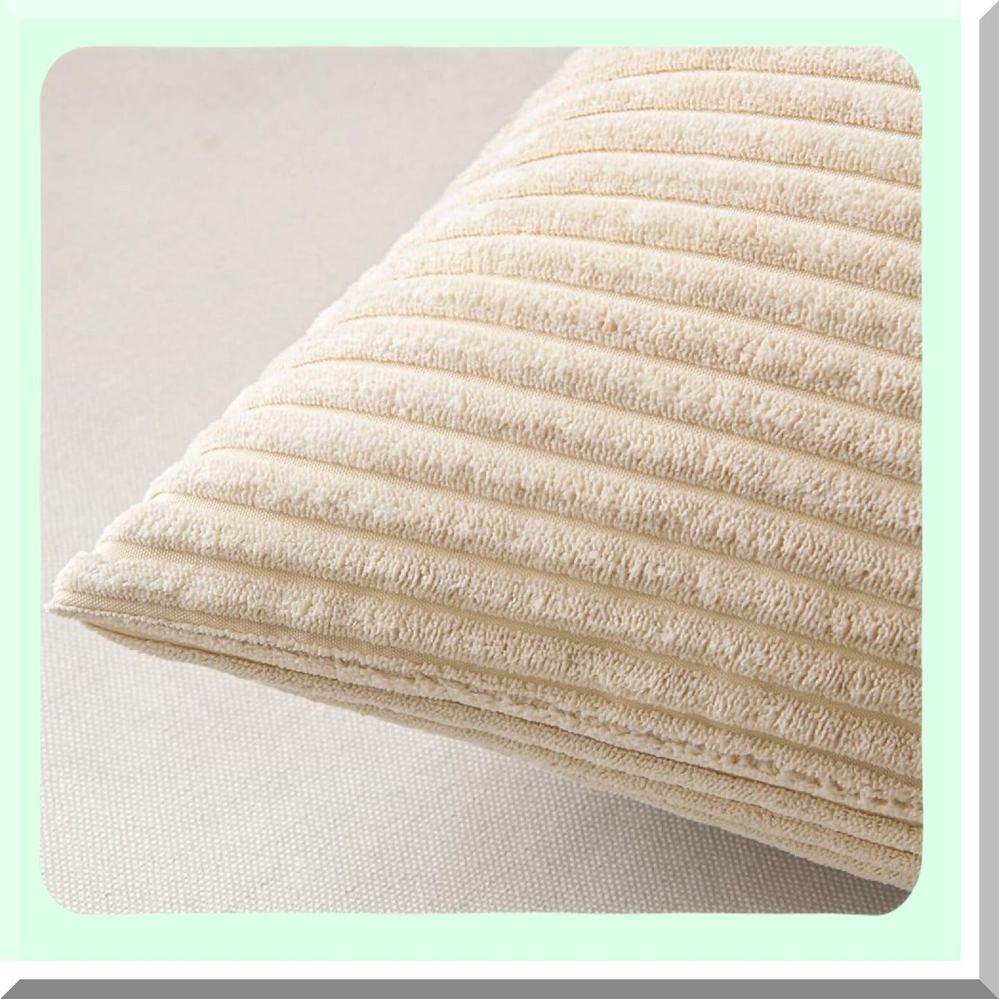 Soft Striped Boho Corduroy Pillow Covers - Set of 2 Beige Decorative Throw Pillows 18x18 for Spring Home Decor. Perfect for Couch, Sofa, Bedroom, Livingroom.