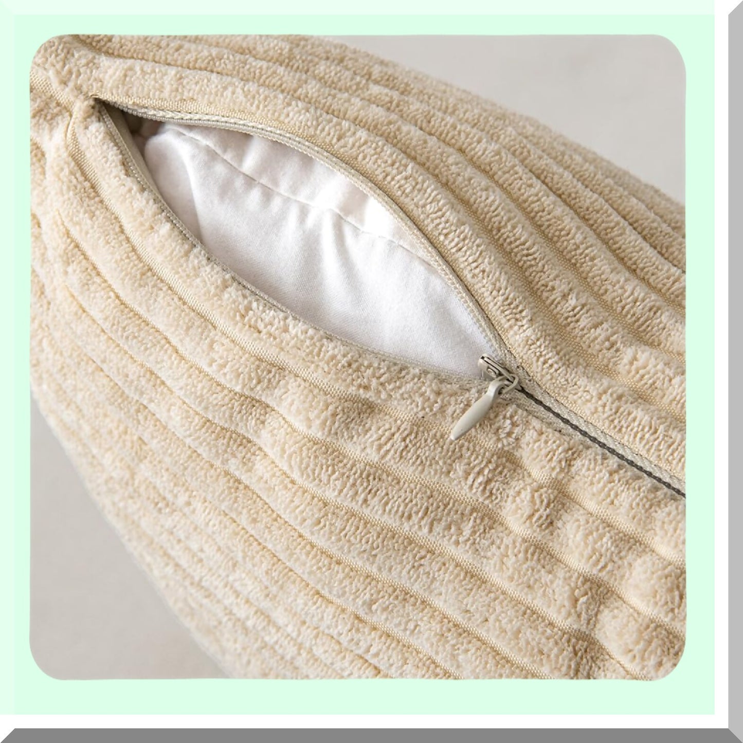 Soft Striped Boho Corduroy Pillow Covers - Set of 2 Beige Decorative Throw Pillows 18x18 for Spring Home Decor. Perfect for Couch, Sofa, Bedroom, Livingroom.