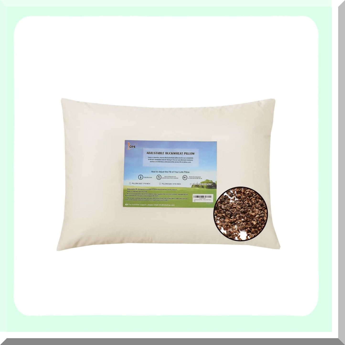 CoolSleep Buckwheat Pillow - Queen Size 20''x26'' - Adjustable Loft - Breathable - Cervical Support - Back and Side Sleepers - Tartary Buckwheat Hulls