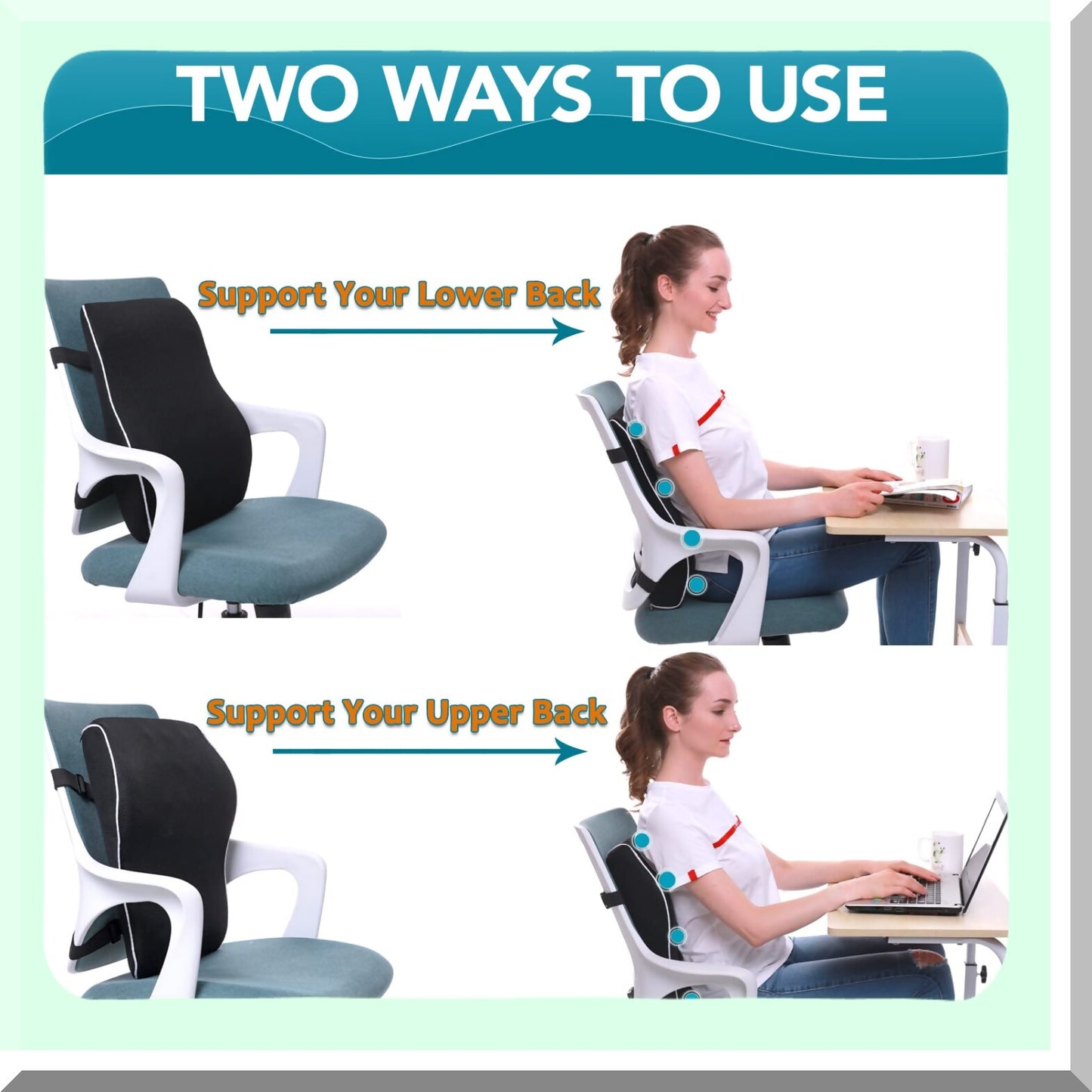 ErgoComfort Memory Foam Lumbar Support Pillow - Back Pain Relief & Posture Improvement Cushion for Office Chair, Car, Gaming Chair & Recliner - Double Adjustable Straps & Mesh Cover