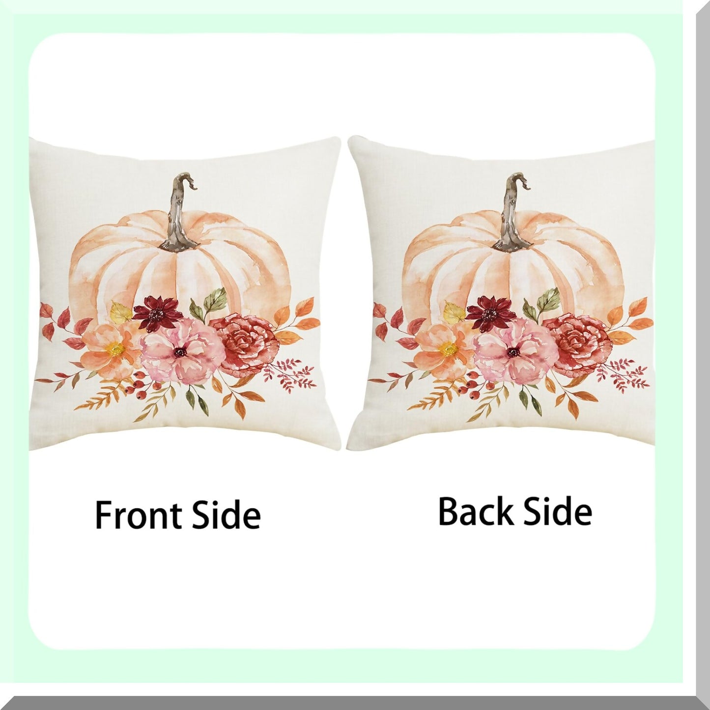 Autumn Harvest Floral Pillow Covers - Set of 2 18x18 Decorative Cushion Cases for Fall Decor, Thanksgiving Farmhouse Home Sofa Bed Couch Outdoor Decor - Orange Pink Linen Throw Pillow Cover