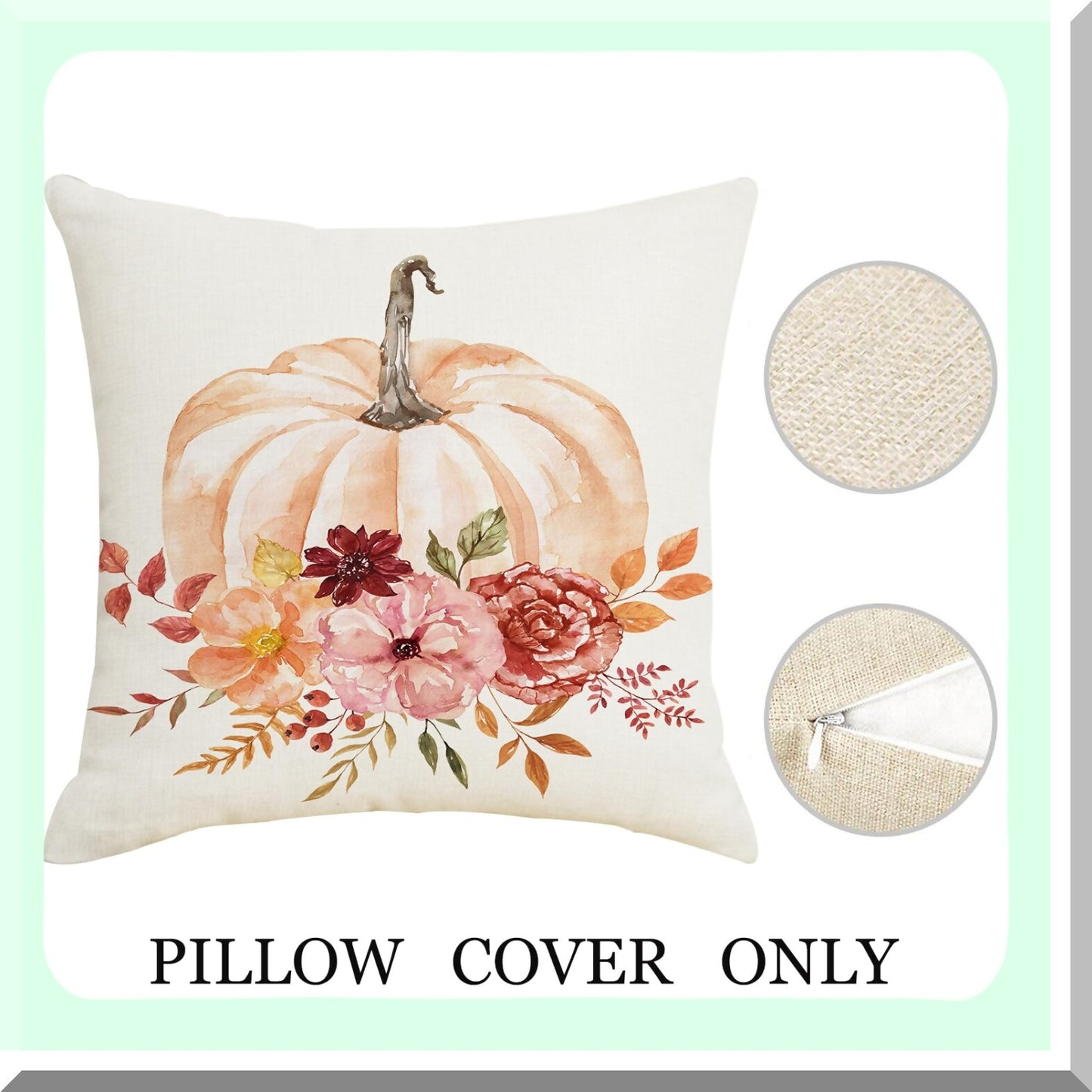 Autumn Harvest Floral Pillow Covers - Set of 2 18x18 Decorative Cushion Cases for Fall Decor, Thanksgiving Farmhouse Home Sofa Bed Couch Outdoor Decor - Orange Pink Linen Throw Pillow Cover
