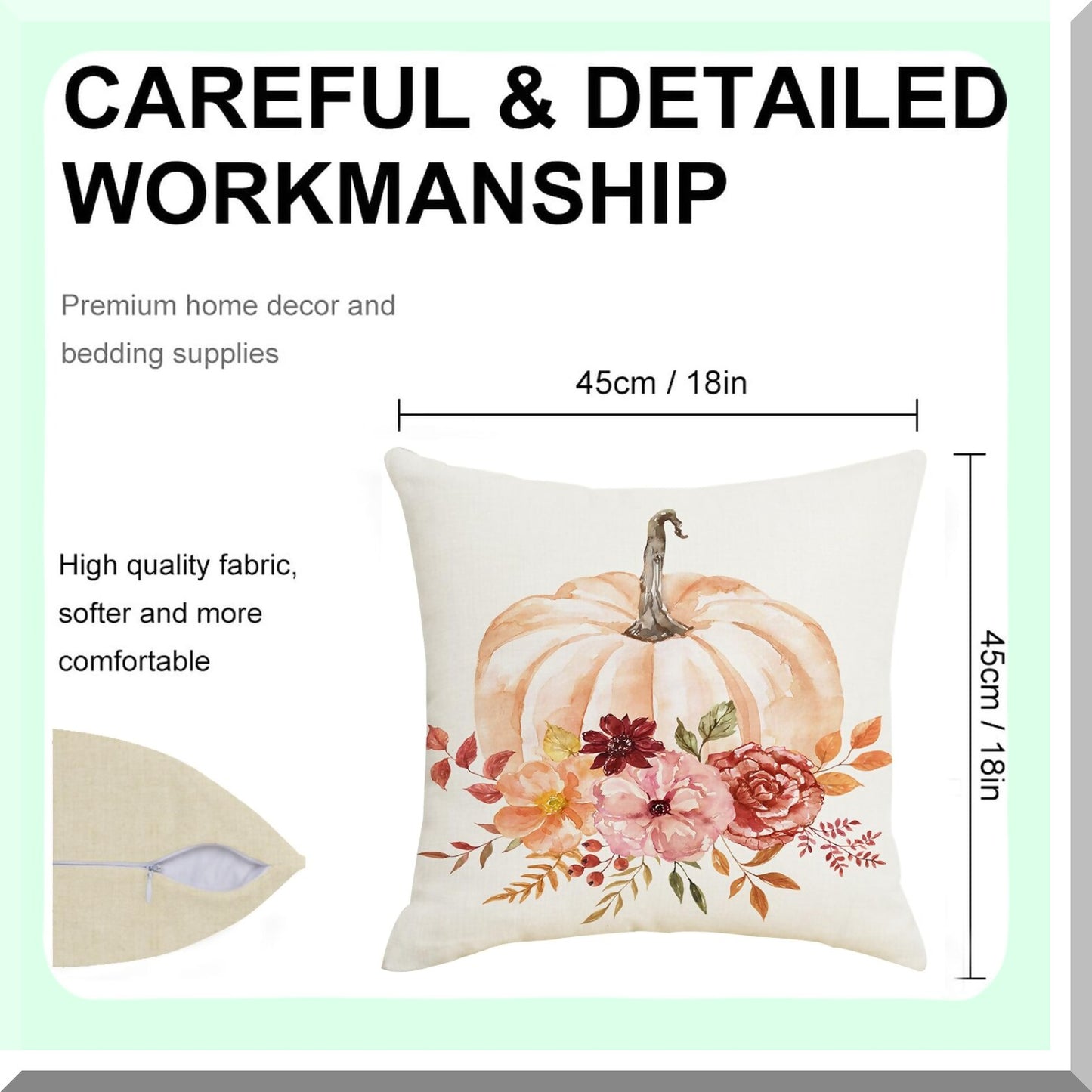 Autumn Harvest Floral Pillow Covers - Set of 2 18x18 Decorative Cushion Cases for Fall Decor, Thanksgiving Farmhouse Home Sofa Bed Couch Outdoor Decor - Orange Pink Linen Throw Pillow Cover
