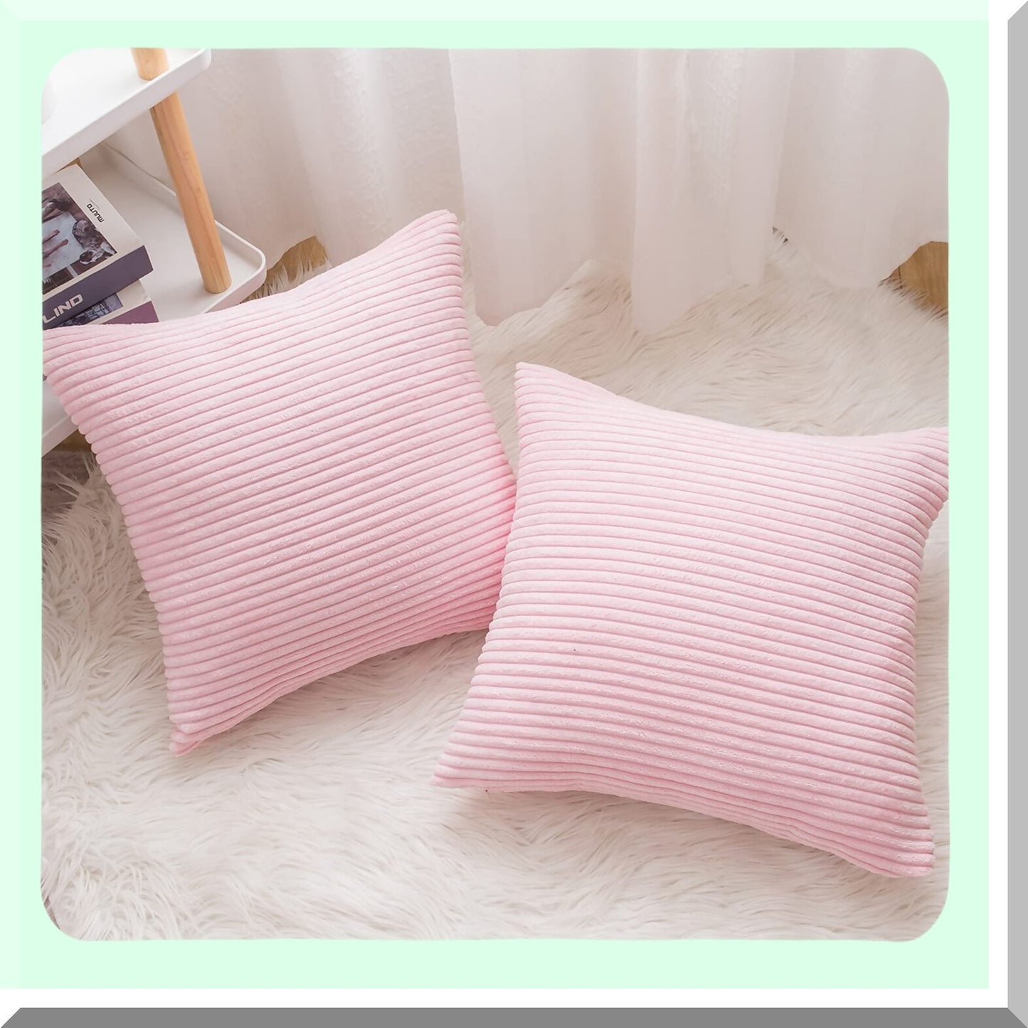 Soft Corduroy Pink Pillow Covers - Set of 2, 18x18 Inch Square Cushion Cases for Sofa, Bedroom, Car - Premium Decorative Pillows