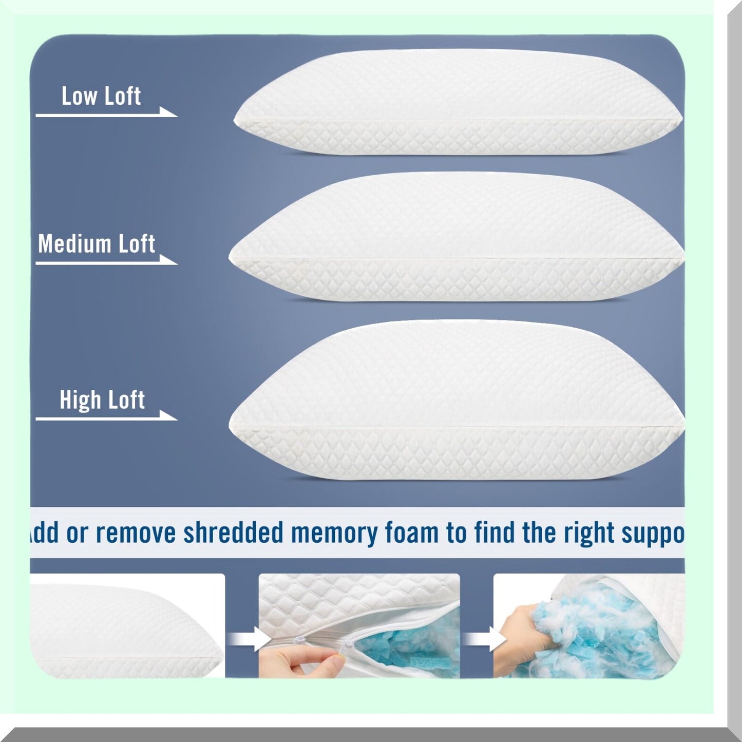 SleepEase Memory Foam Pillow Set - 2 Pack, Adjustable Height Pillows for Stomach, Back, and Side Sleepers. Washable Pillowcases Included. Standard Size Bed Pillows for Sleeping.
