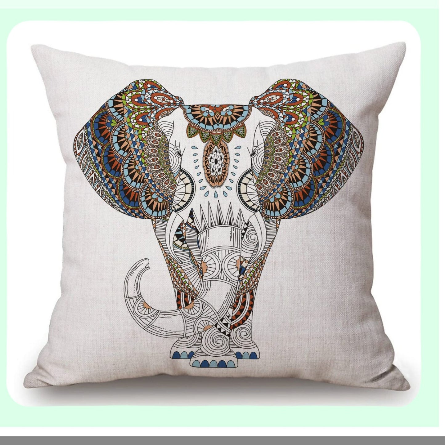 Boho Elephant Cushion Cover - Funny Animal Fabric Pillow Case for Couch Sofa Decor - Black and White Bohemian Throw Pillow - 18x18 inches Square