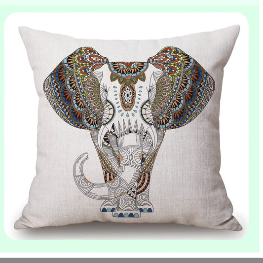 Boho Elephant Cushion Cover - Funny Animal Fabric Pillow Case for Couch Sofa Decor - Black and White Bohemian Throw Pillow - 18x18 inches Square