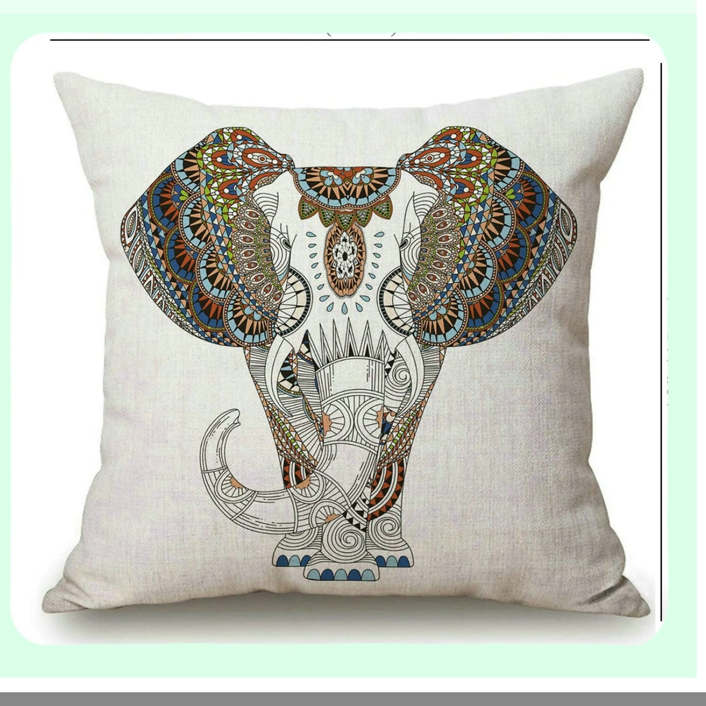 Boho Elephant Cushion Cover - Funny Animal Fabric Pillow Case for Couch Sofa Decor - Black and White Bohemian Throw Pillow - 18x18 inches Square