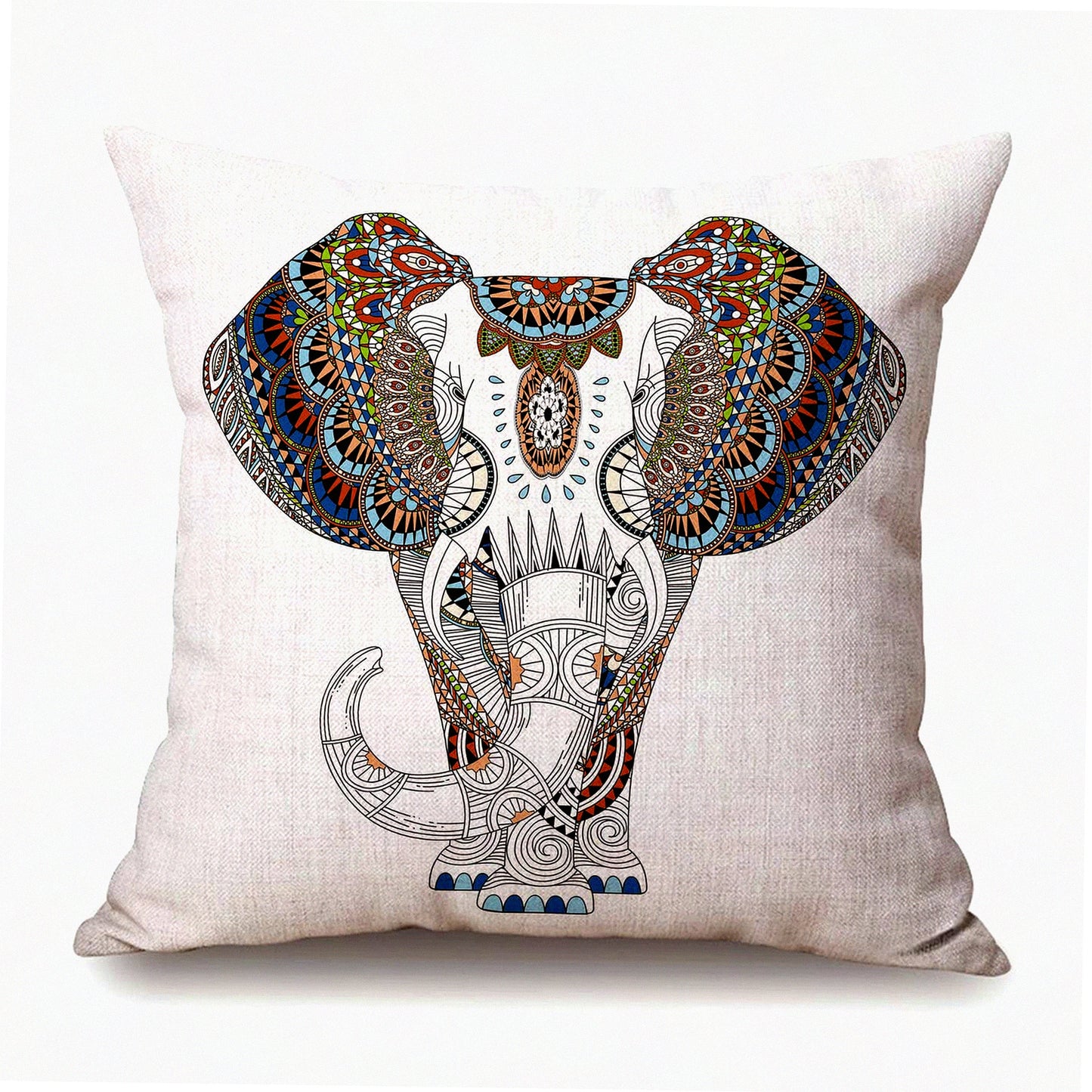 Boho Elephant Cushion Cover - Funny Animal Fabric Pillow Case for Couch Sofa Decor - Black and White Bohemian Throw Pillow - 18x18 inches Square