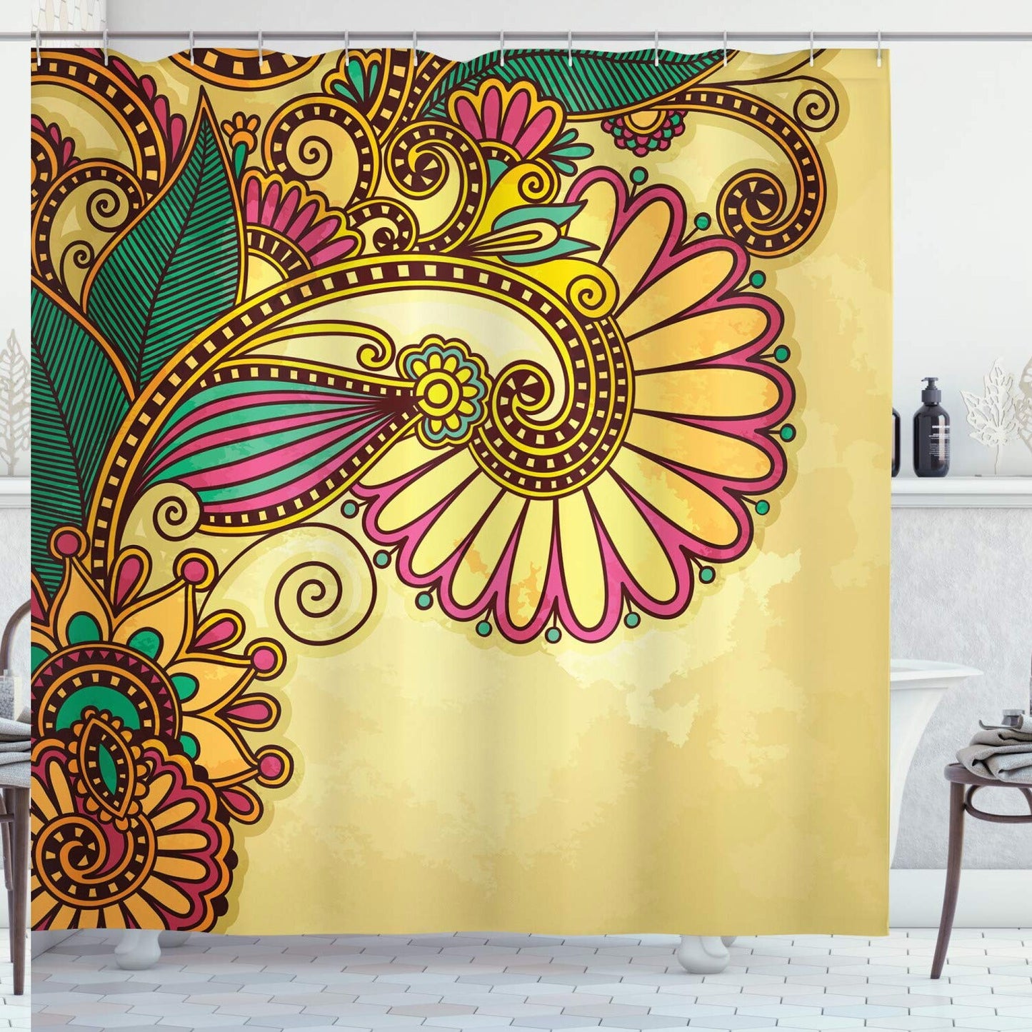 Grunge Paisley Flower Leaf Shower Curtain 69x70