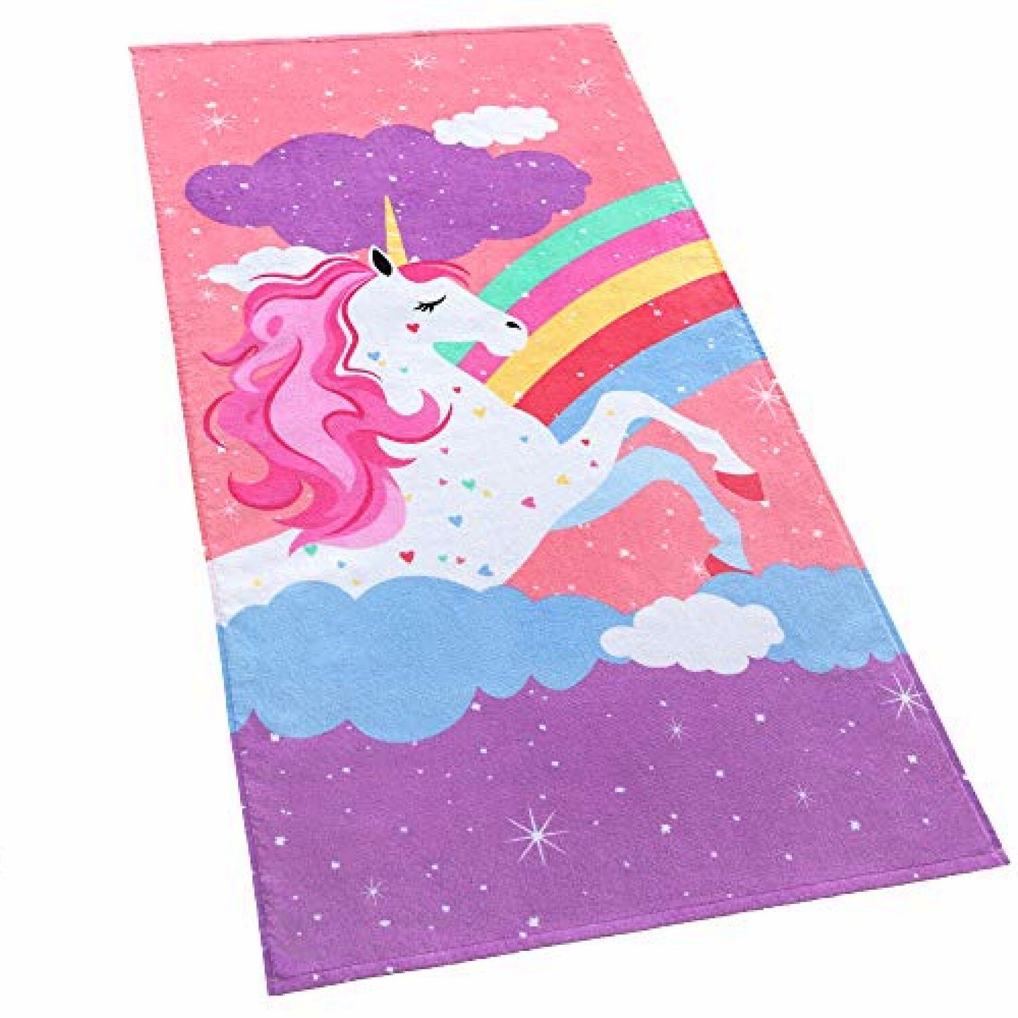 Rainbow Unicorn Velour Beach Towel for Kids 28x55 Pink