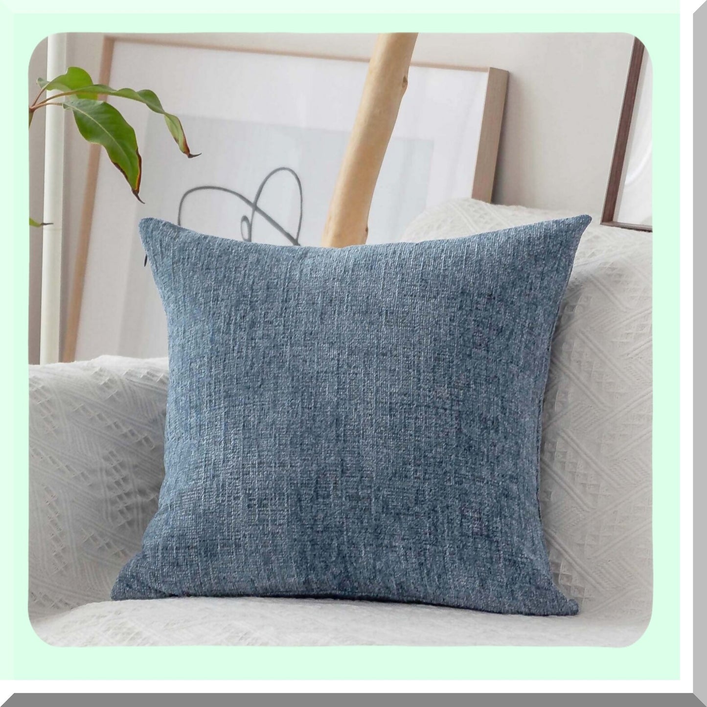 Plush Chenille Velvet Striped Euro Sham Cushion Cover - Super Soft Blue Throw Pillow Covers for Bench - 26 x 26 Inch Jeans Blue - Cozy Home Decor