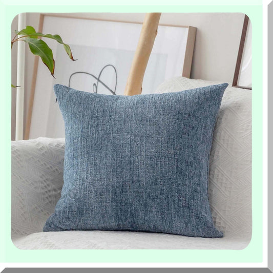 Plush Chenille Velvet Striped Euro Sham Cushion Cover - Super Soft Blue Throw Pillow Covers for Bench - 26 x 26 Inch Jeans Blue - Cozy Home Decor