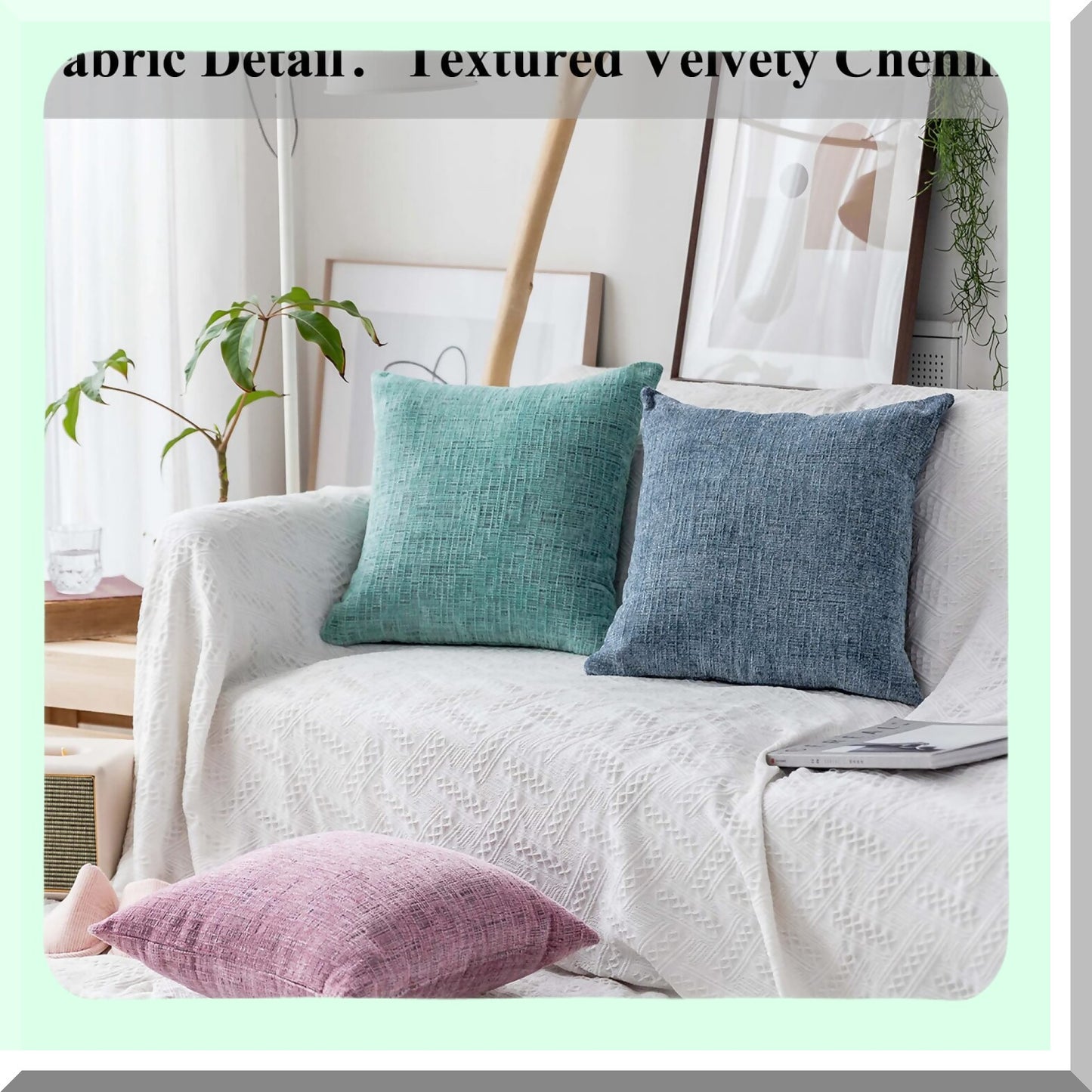 Plush Chenille Velvet Striped Euro Sham Cushion Cover - Super Soft Blue Throw Pillow Covers for Bench - 26 x 26 Inch Jeans Blue - Cozy Home Decor