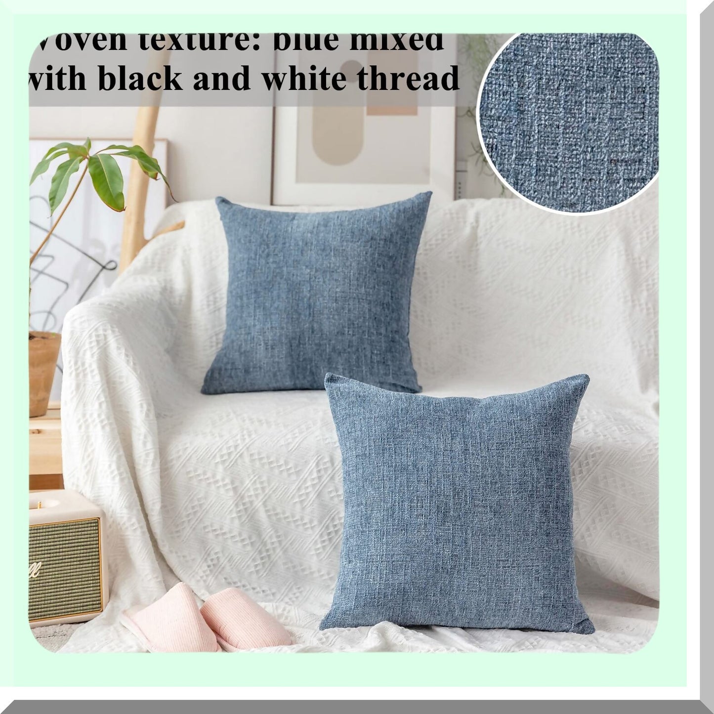 Plush Chenille Velvet Striped Euro Sham Cushion Cover - Super Soft Blue Throw Pillow Covers for Bench - 26 x 26 Inch Jeans Blue - Cozy Home Decor
