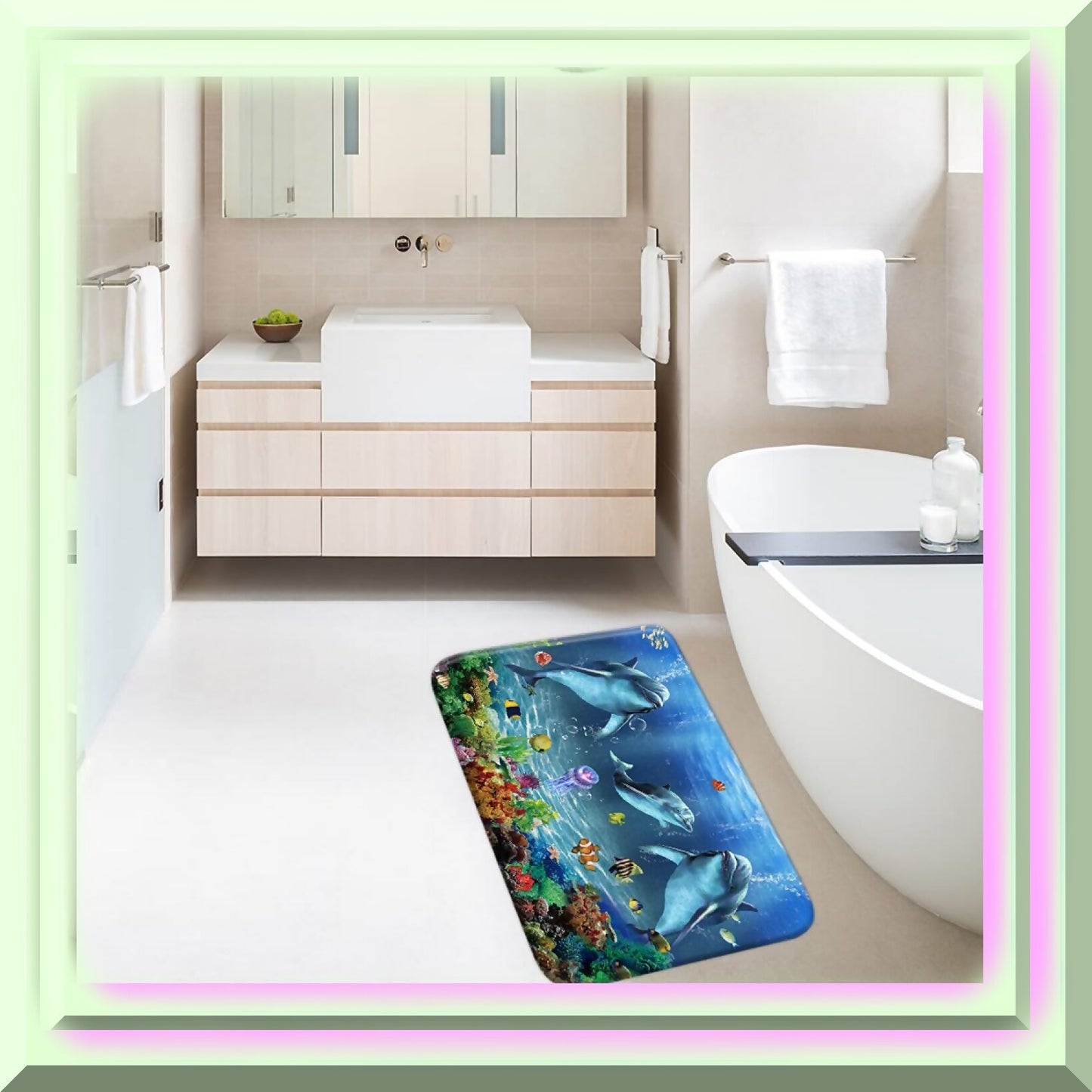 Nautical Dolphin Blue Bath Mat 17.7x29.5 Inch