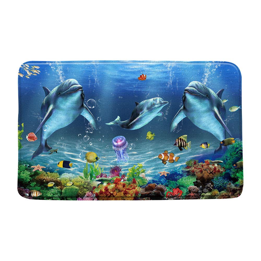 Nautical Dolphin Blue Bath Mat 17.7x29.5 Inch