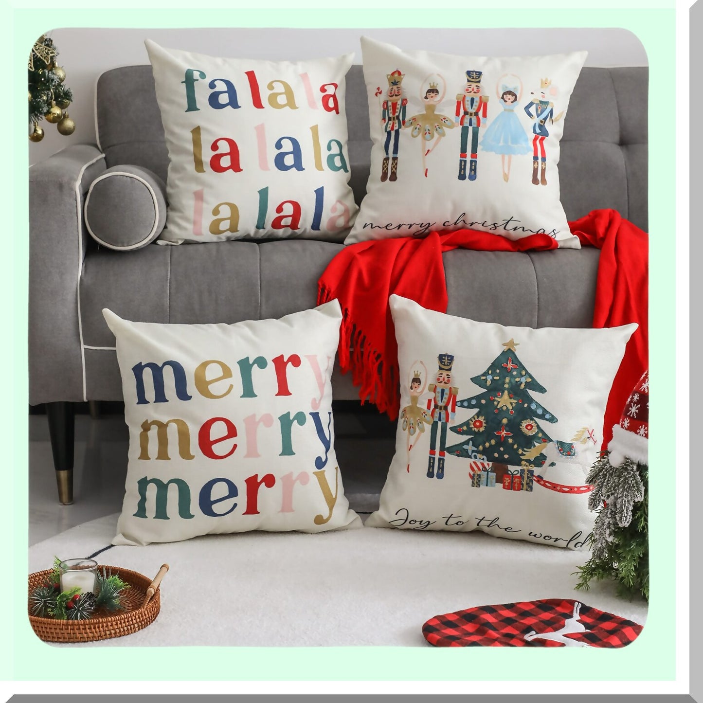 Winter Wonderland Nutcracker Ballet Pillow Cover Set - Festive Holiday Decor for Home Sofa Bed Chair - 16" x 16" Cushion Case Collection
