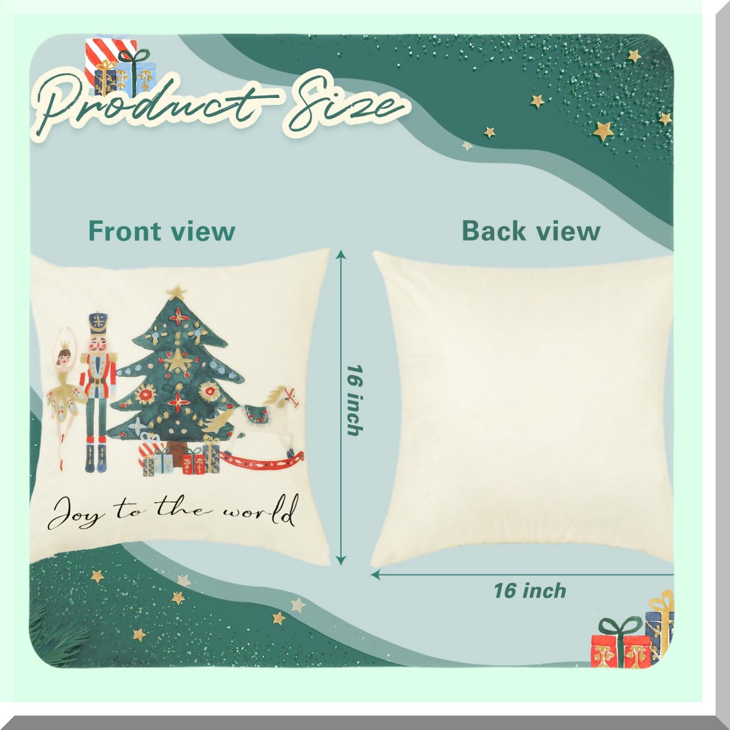 Winter Wonderland Nutcracker Ballet Pillow Cover Set - Festive Holiday Decor for Home Sofa Bed Chair - 16" x 16" Cushion Case Collection