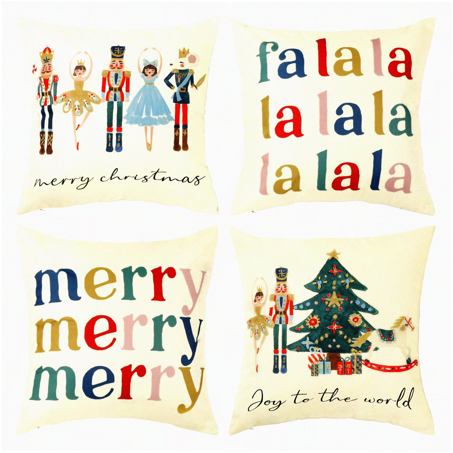 Winter Wonderland Nutcracker Ballet Pillow Cover Set - Festive Holiday Decor for Home Sofa Bed Chair - 16" x 16" Cushion Case Collection