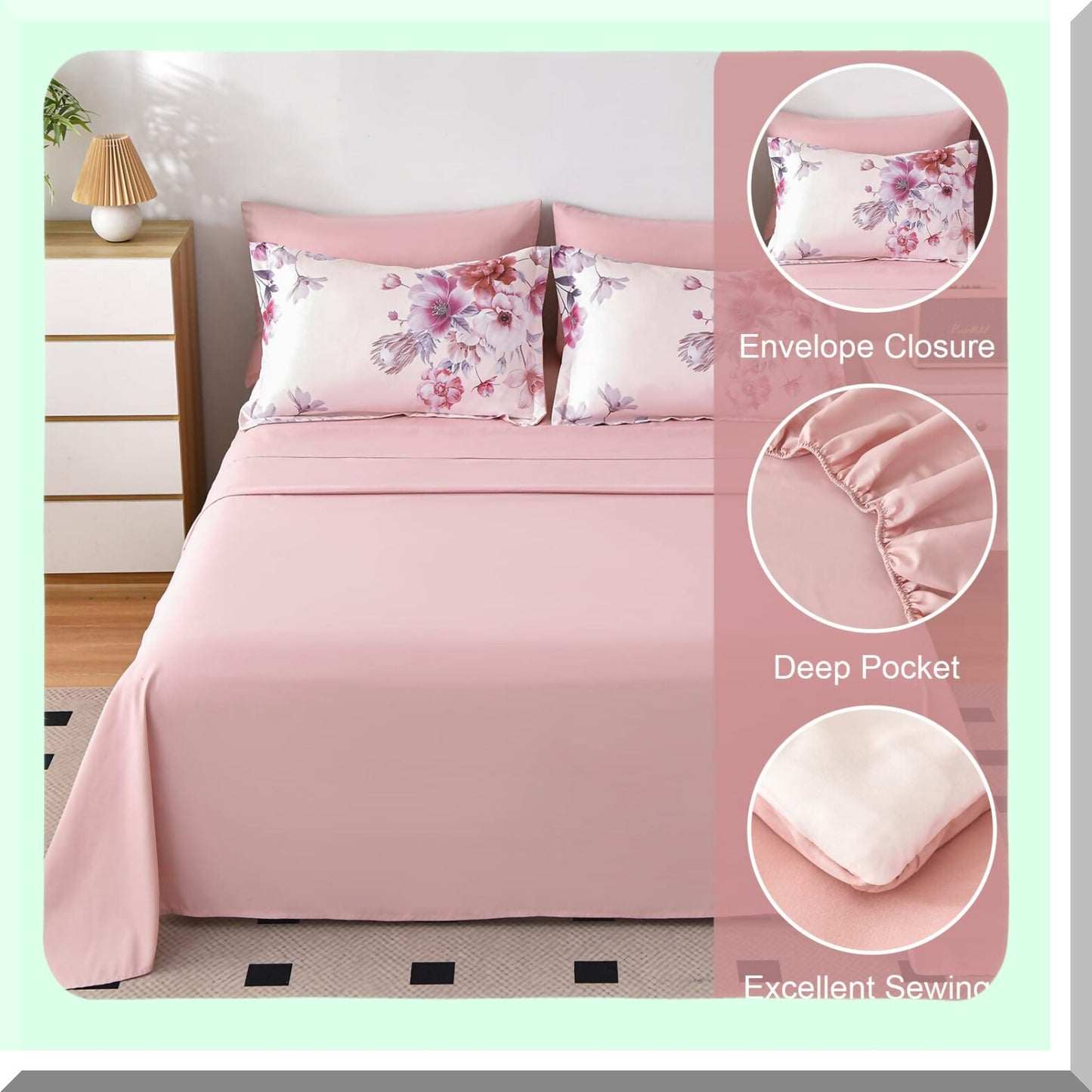 Botanical Bliss 7-Piece Queen Size Floral Comforter Set - Pink Bedding Bundle with Ultra Soft Microfiber Sheets - Lightweight All Season Bed Comforter Set