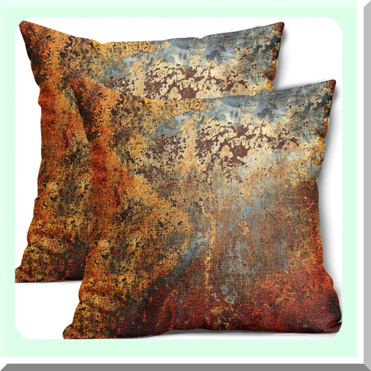 Rustic Autumn Metallic Pillow Covers Set - 18X18 Throw Pillows in Gold, Copper, Bronze - Rusty Cinnamon Orange Teal Decor for Living Room, Bedroom, Couch, Sofa - Outdoor Home Accent