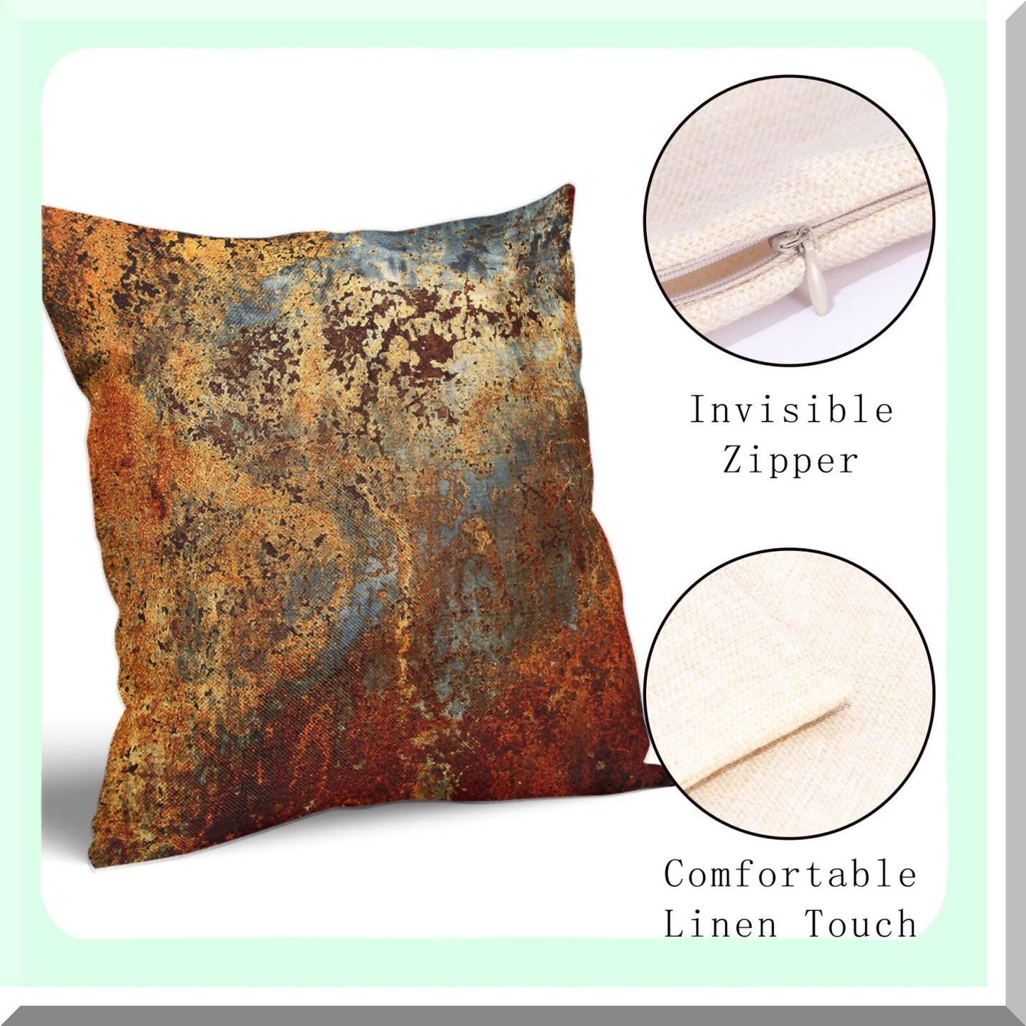Rustic Autumn Metallic Pillow Covers Set - 18X18 Throw Pillows in Gold, Copper, Bronze - Rusty Cinnamon Orange Teal Decor for Living Room, Bedroom, Couch, Sofa - Outdoor Home Accent